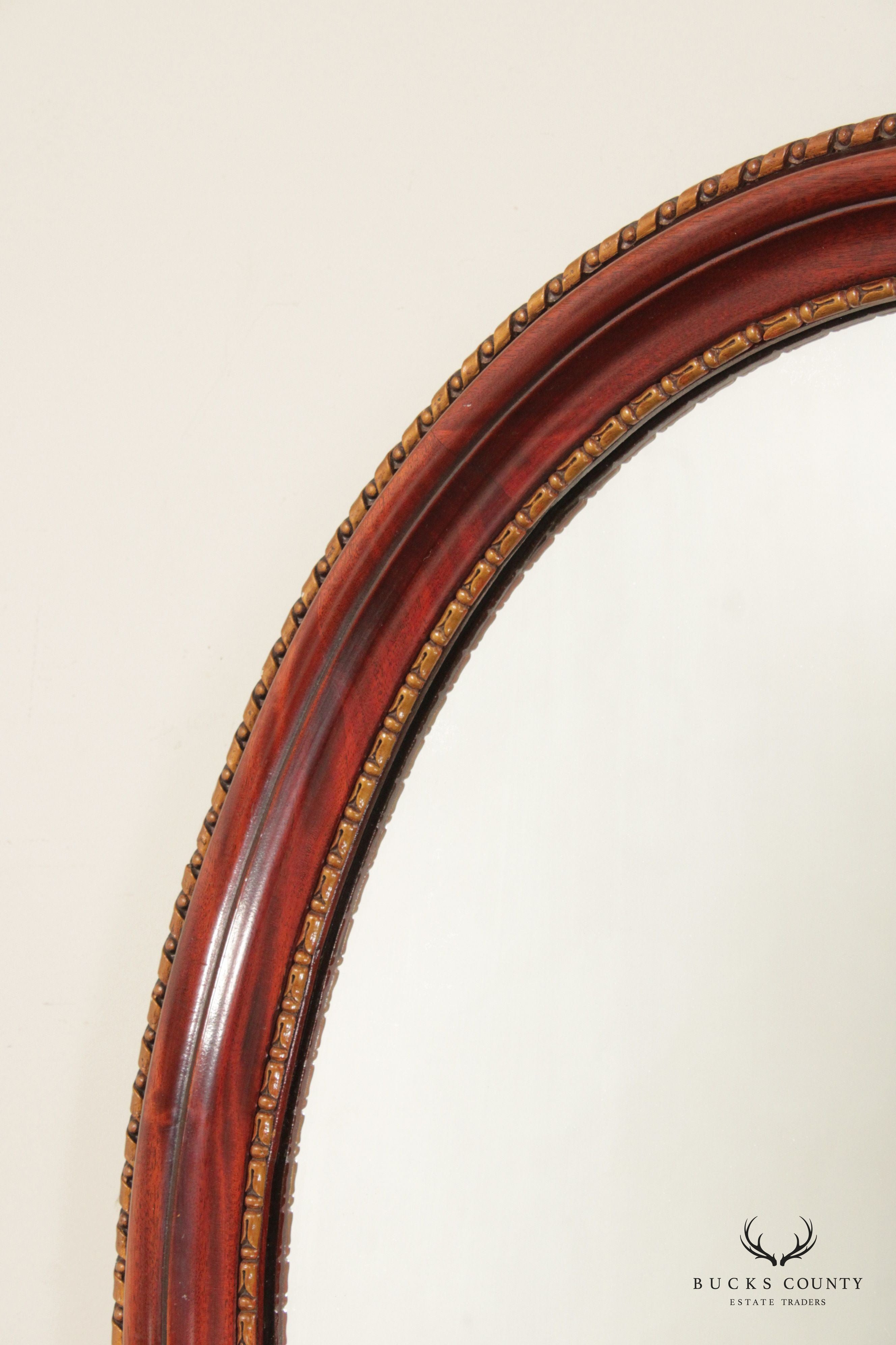 Kindel French Louis XVI Style Vintage Oval Mahogany Wall Mirror