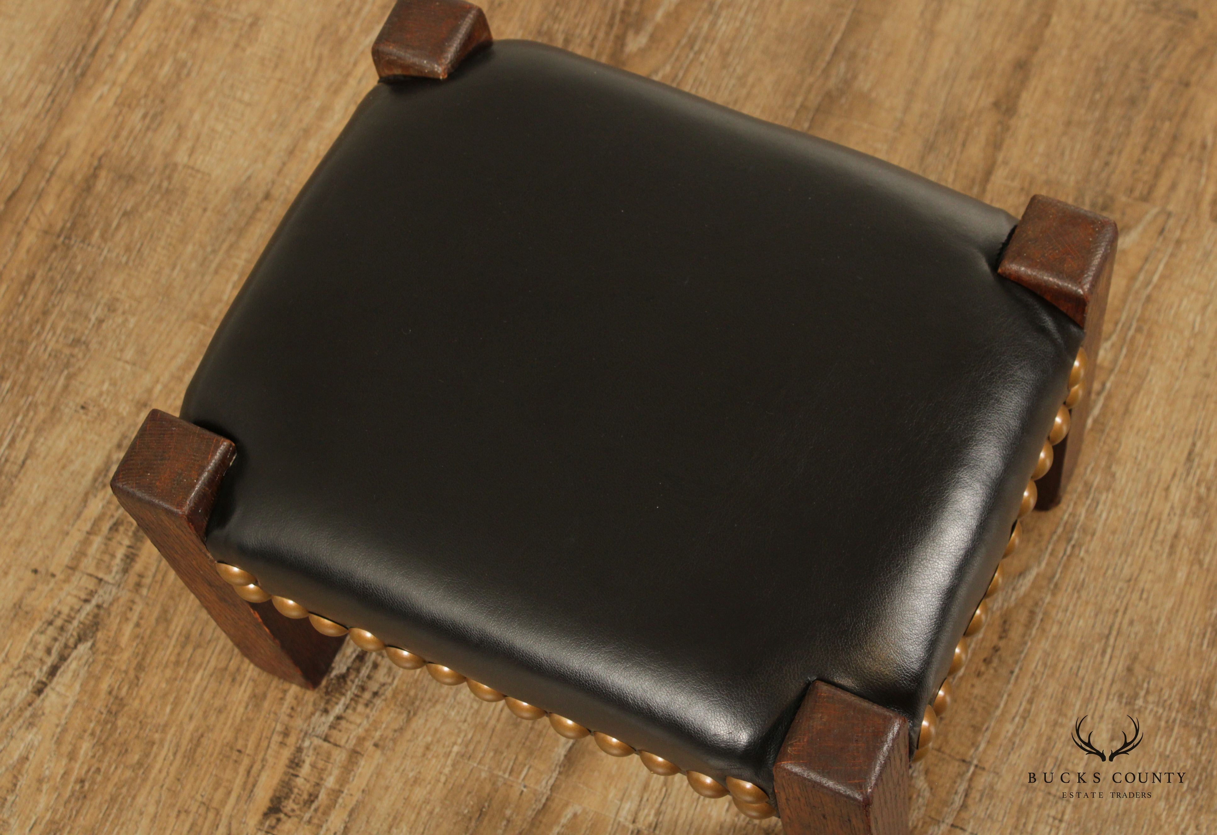 Mission Style Antique Oak and Leather Foot Stool