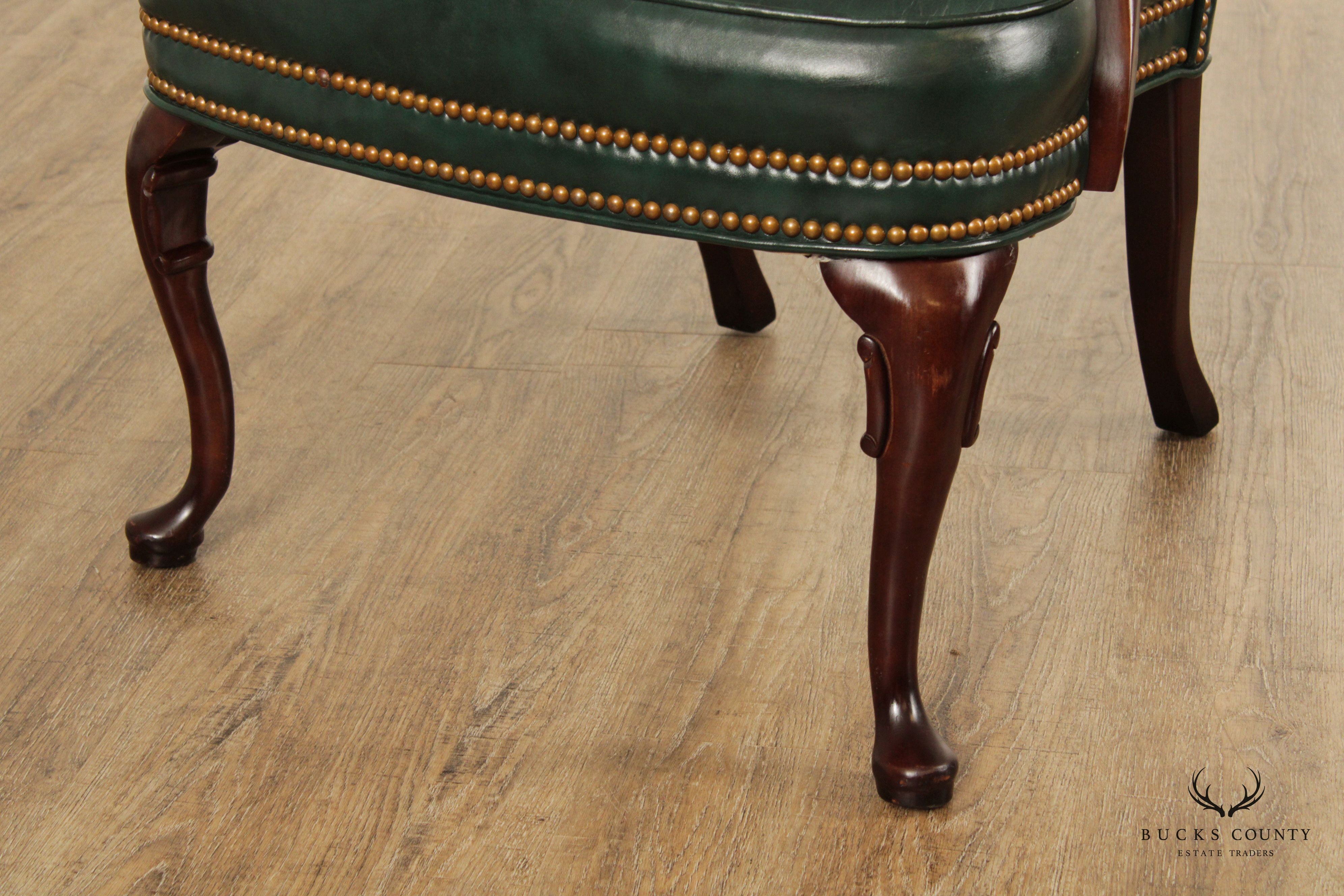 Queen Anne Style Mahogany and Leather Armchair