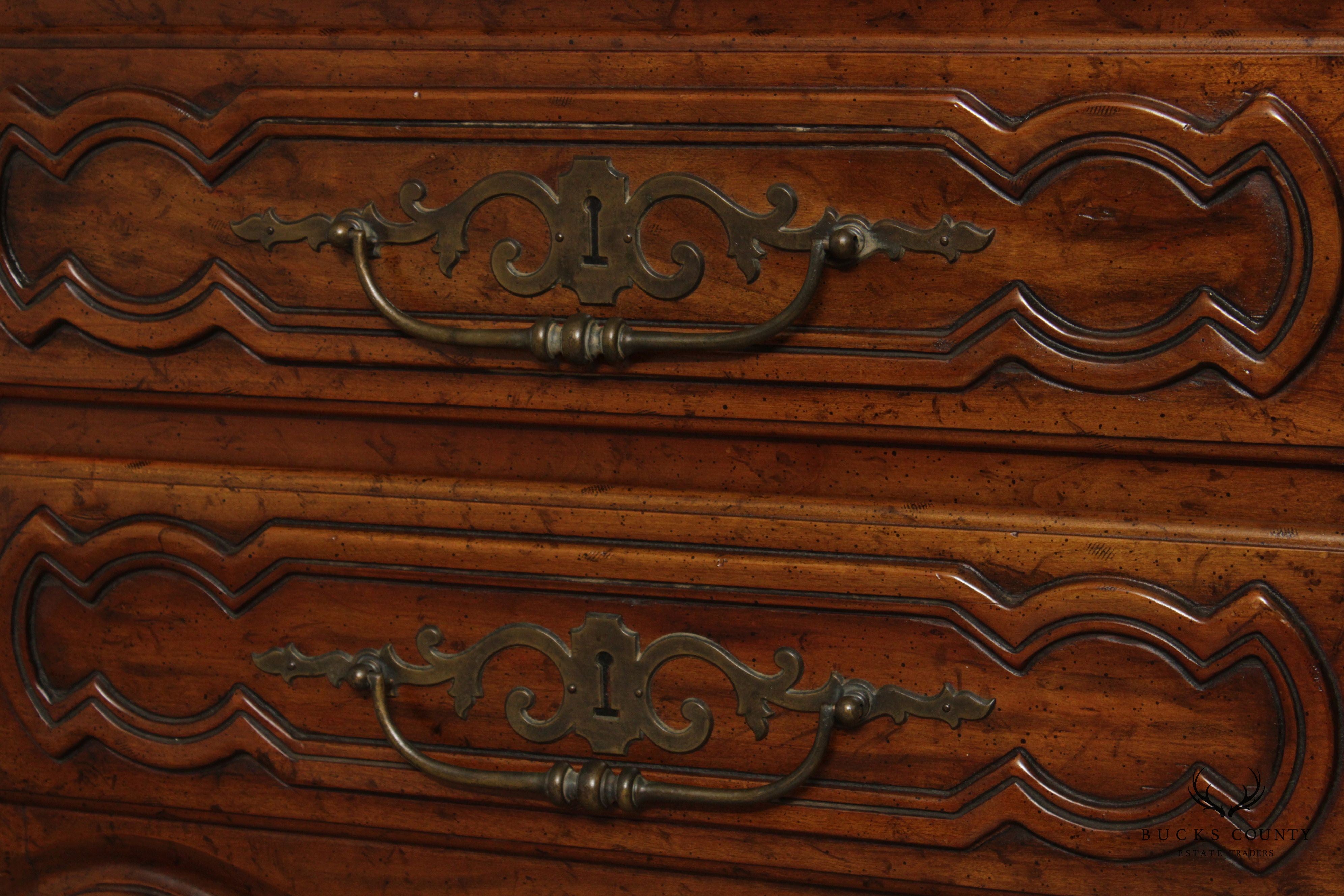 French Provincial Style Vintage Pair of Carved Walnut Nightstands