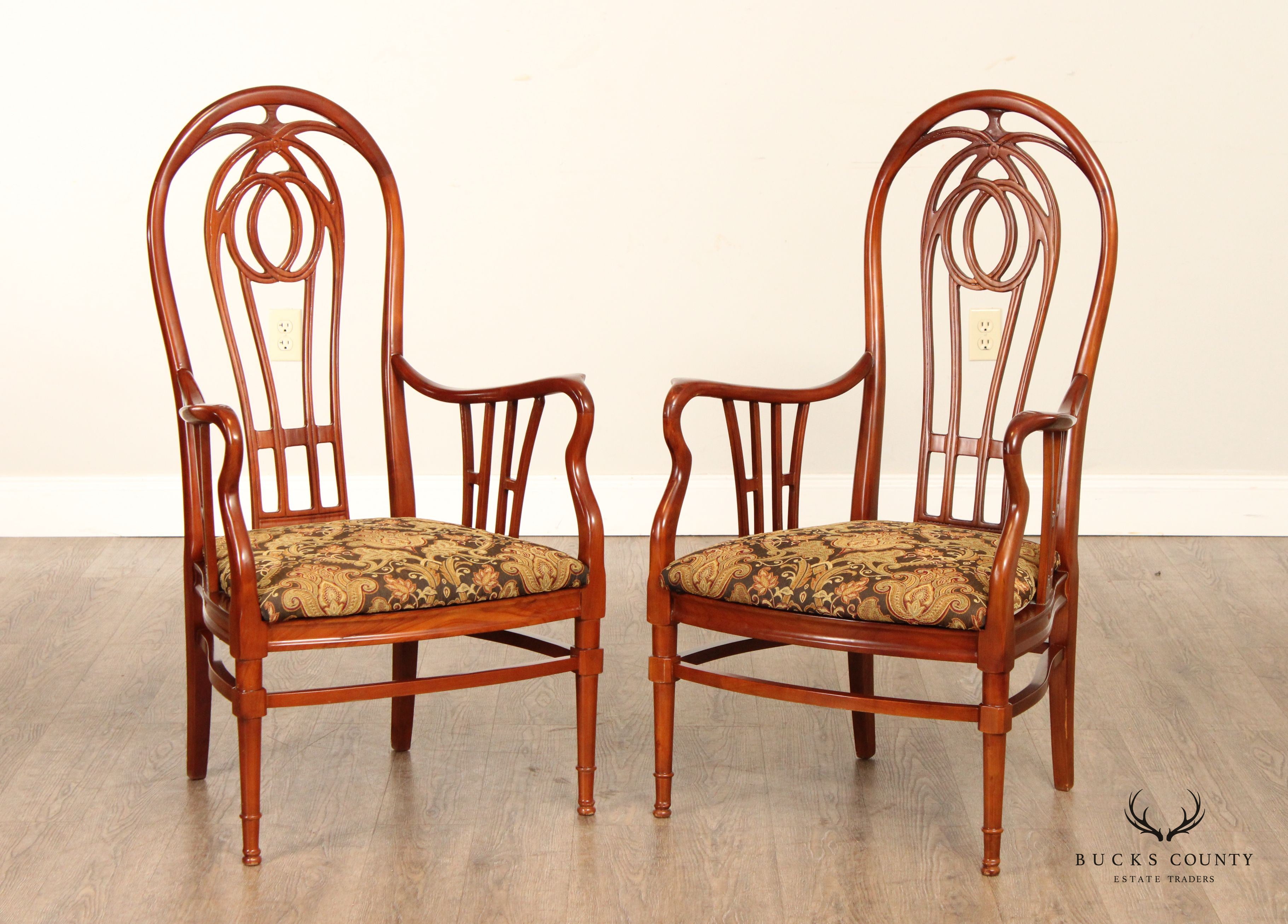 Vintage Pair of Carved High Balloon-Back Dining Armchairs