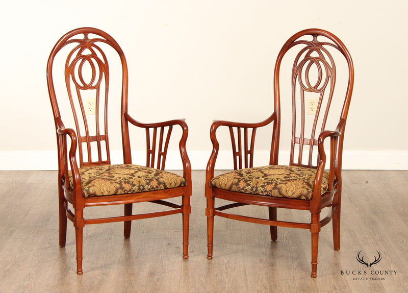 Vintage Pair of Carved High Balloon-Back Dining Armchairs
