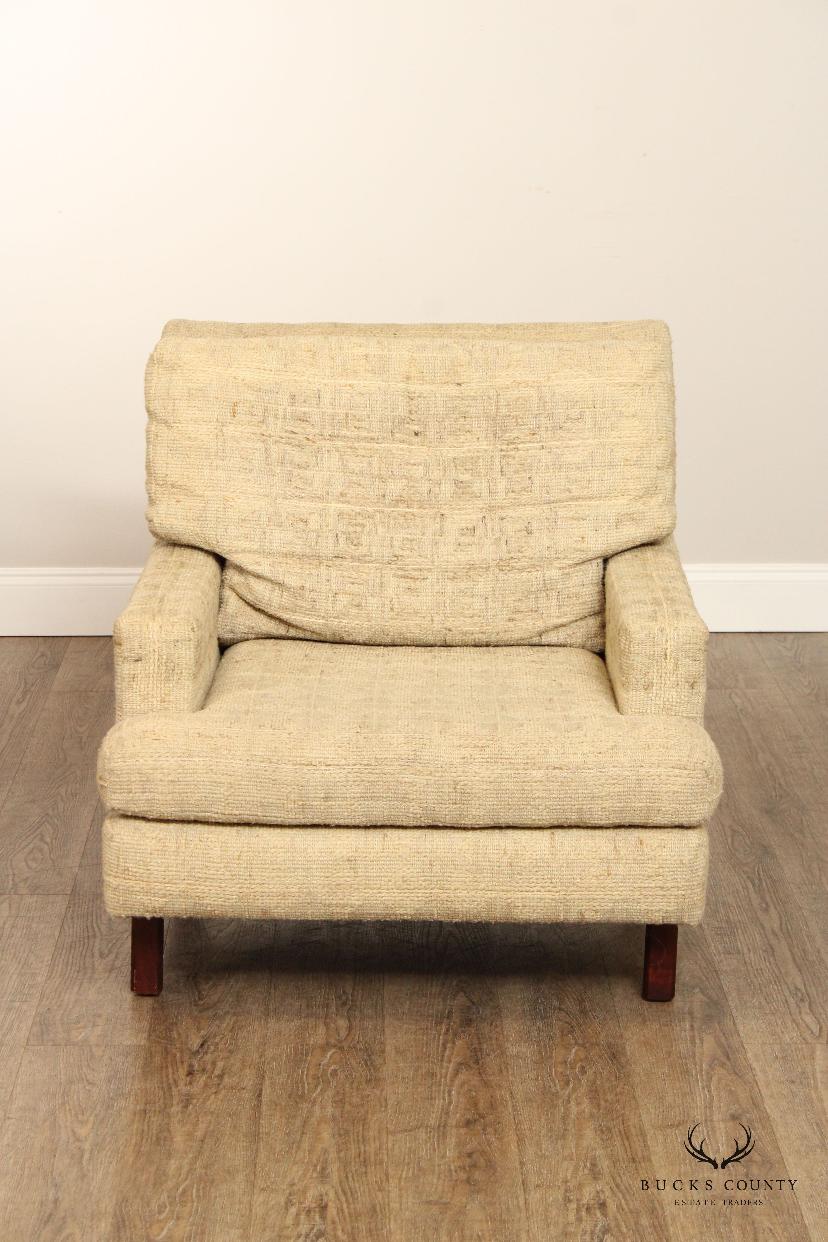 Mid Century Modern Upholstered Club Lounge Chair On Walnut Legs