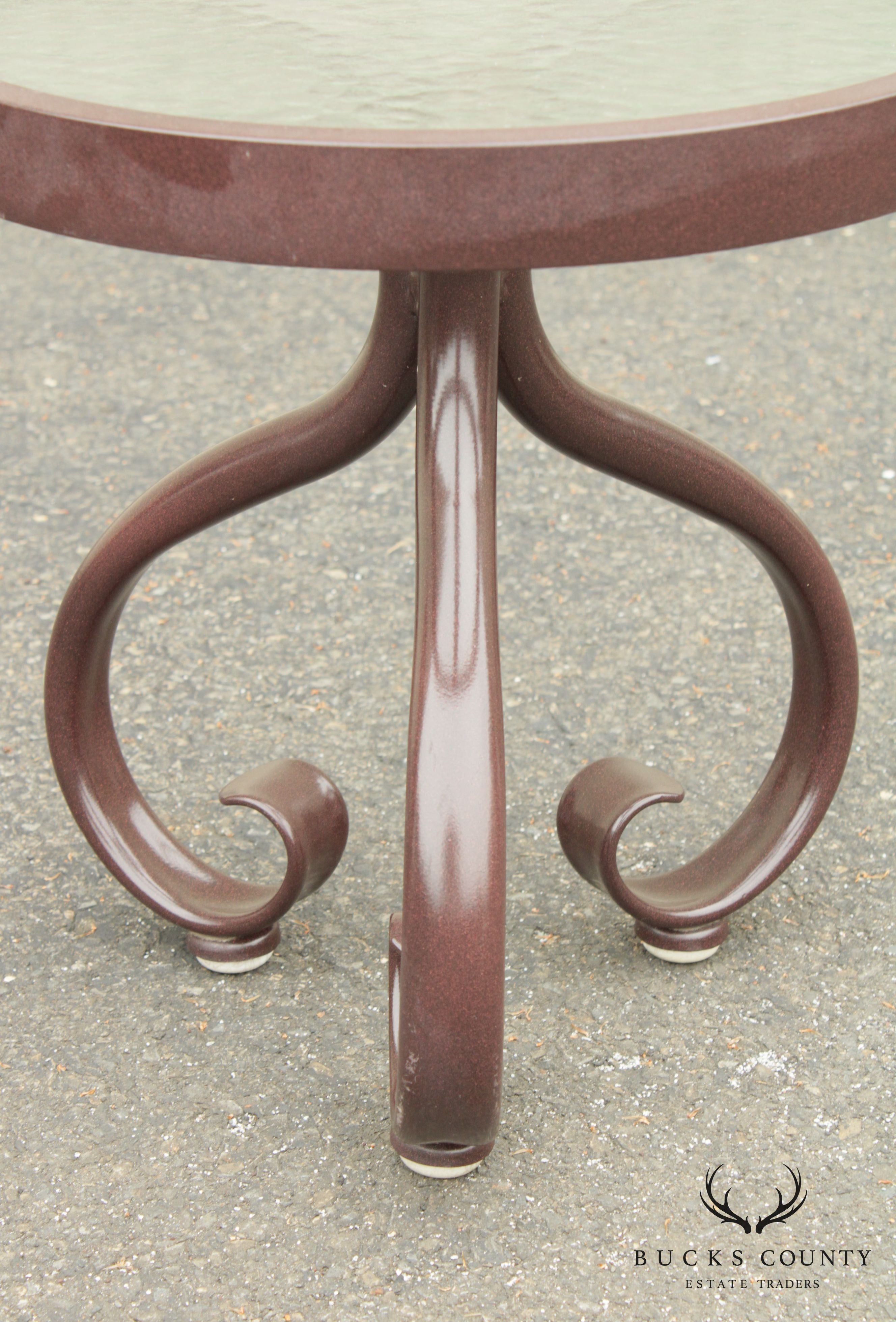 Woodard Round Glass Top Pair Patio, Garden Side Tables