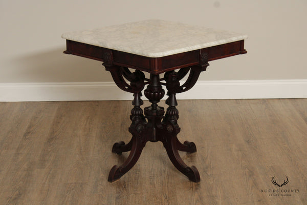 Victorian Eastlake Antique Marble Top Walnut Parlor Table
