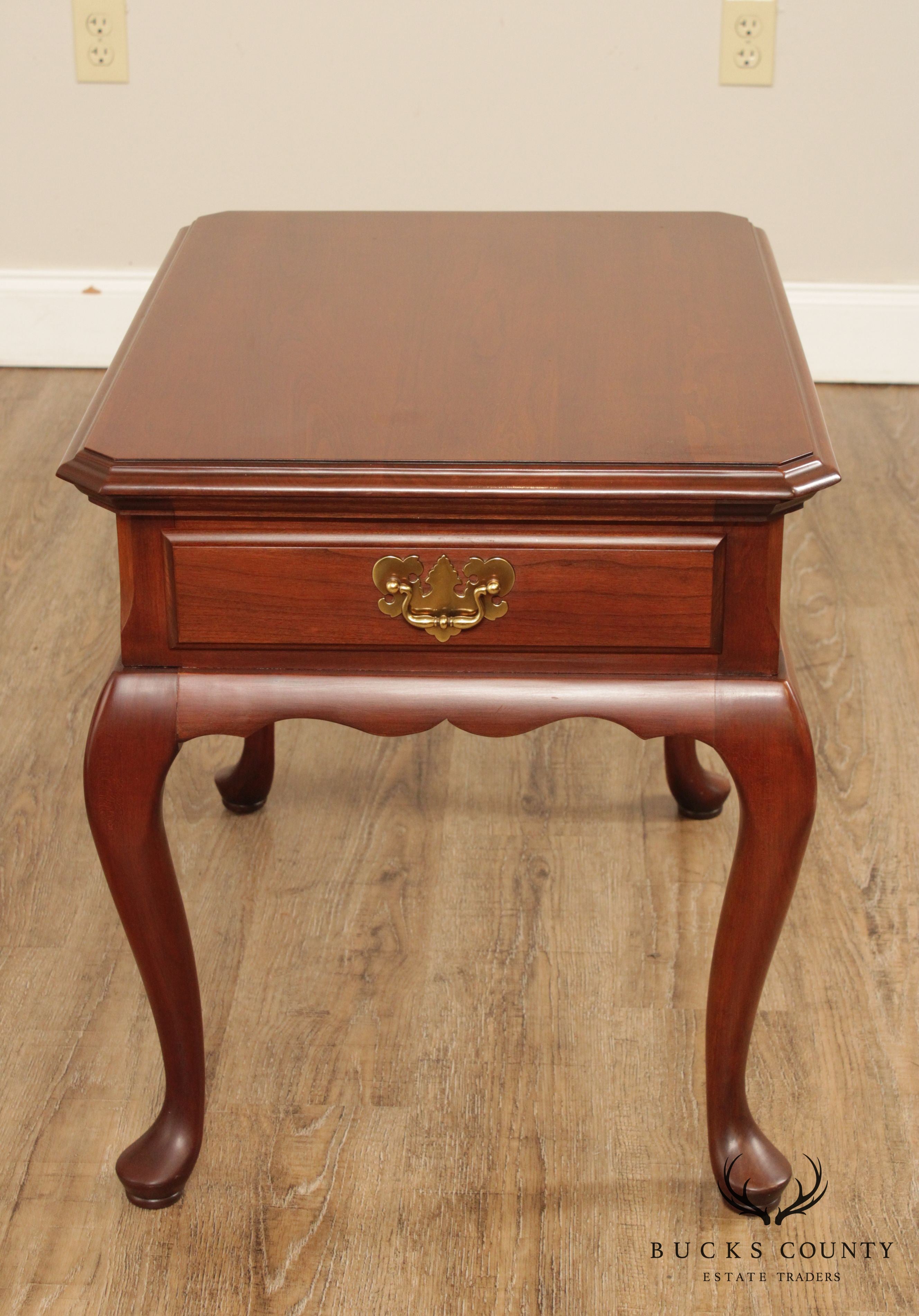 Harden Brandywine Cherry Pair Queen Anne One Drawer Side Tables