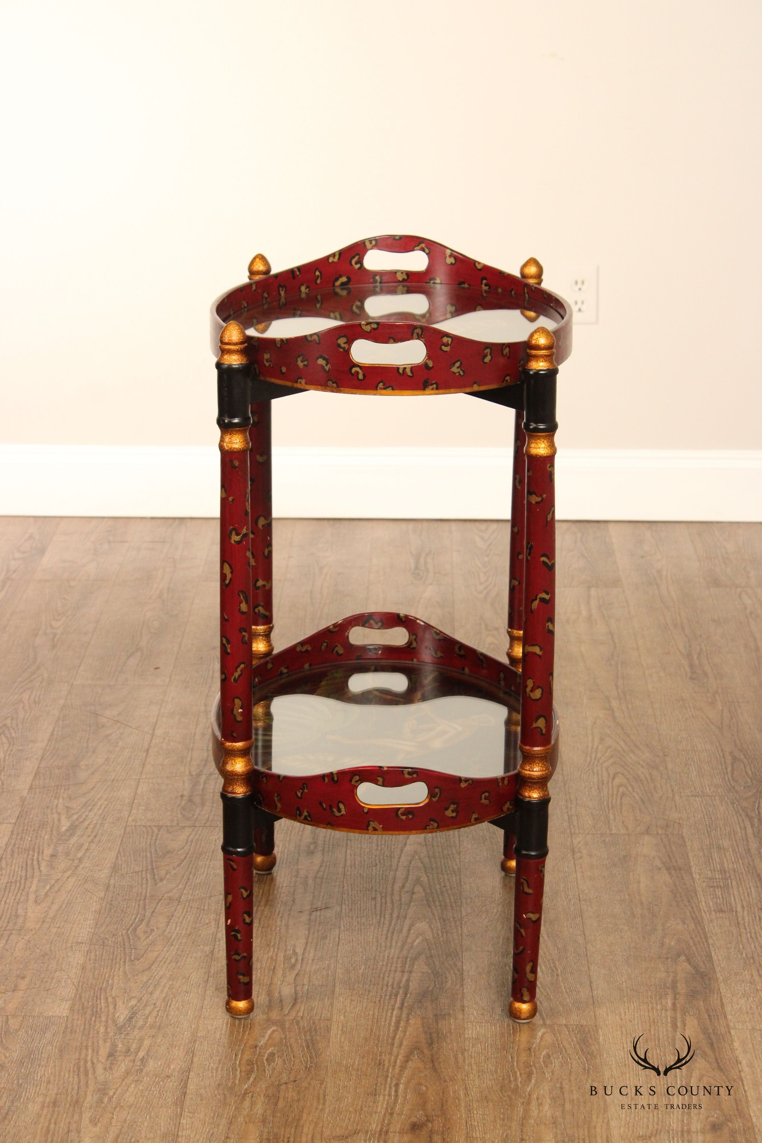 Hollywood Regency Style Paint Decorated Two-Tier Tray Table