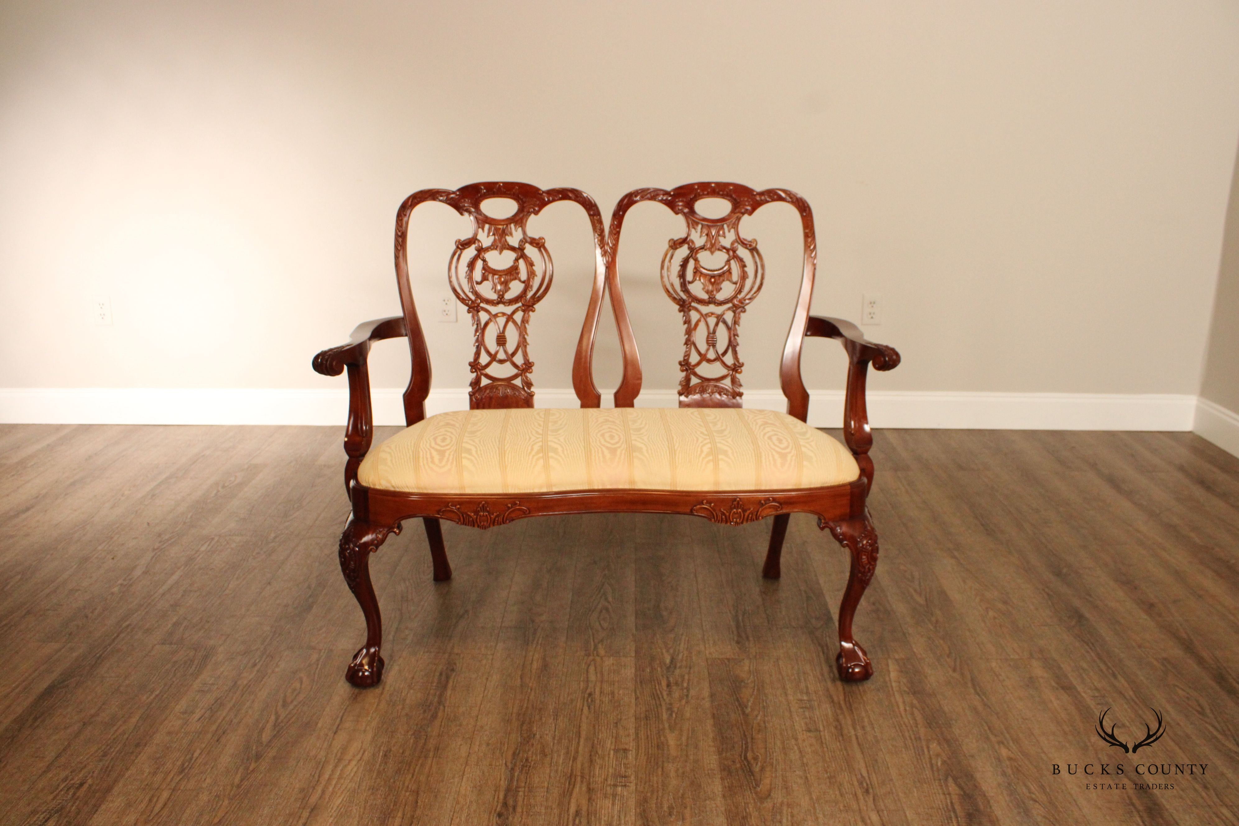 Chippendale Style Carved Mahogany Settee