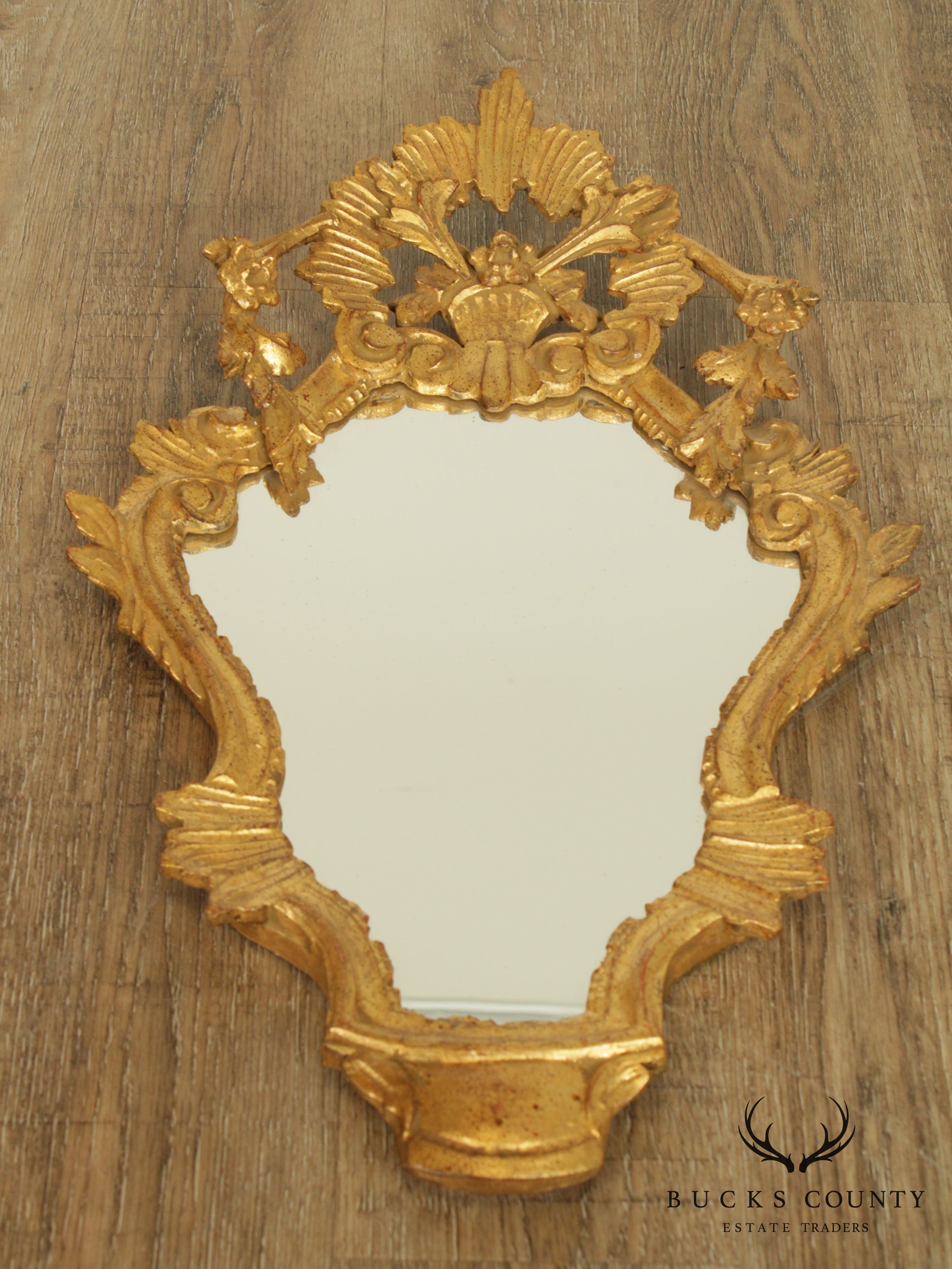 Vintage Giltwood Carved Italian Florentine Wall Mirror