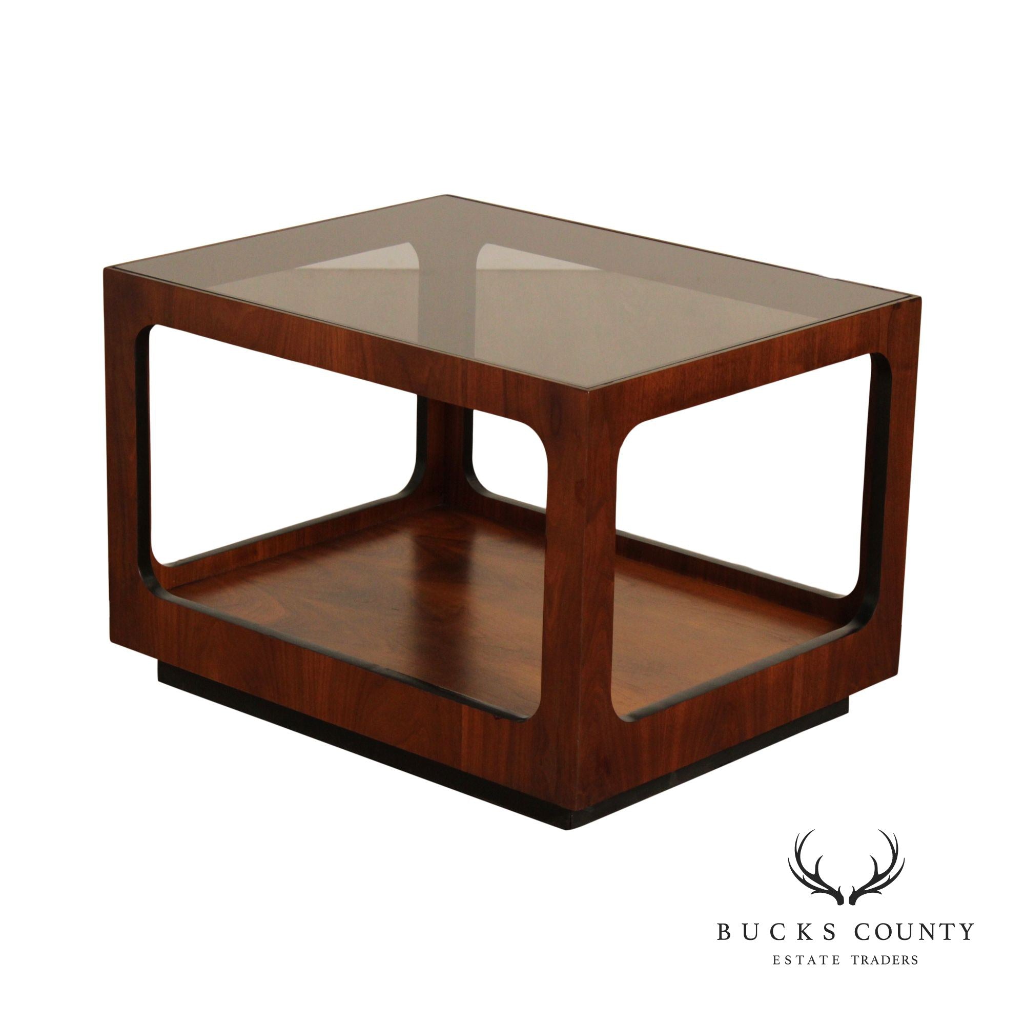 Lane Mid Century Modern Walnut And Smoked Glass Coffee Table