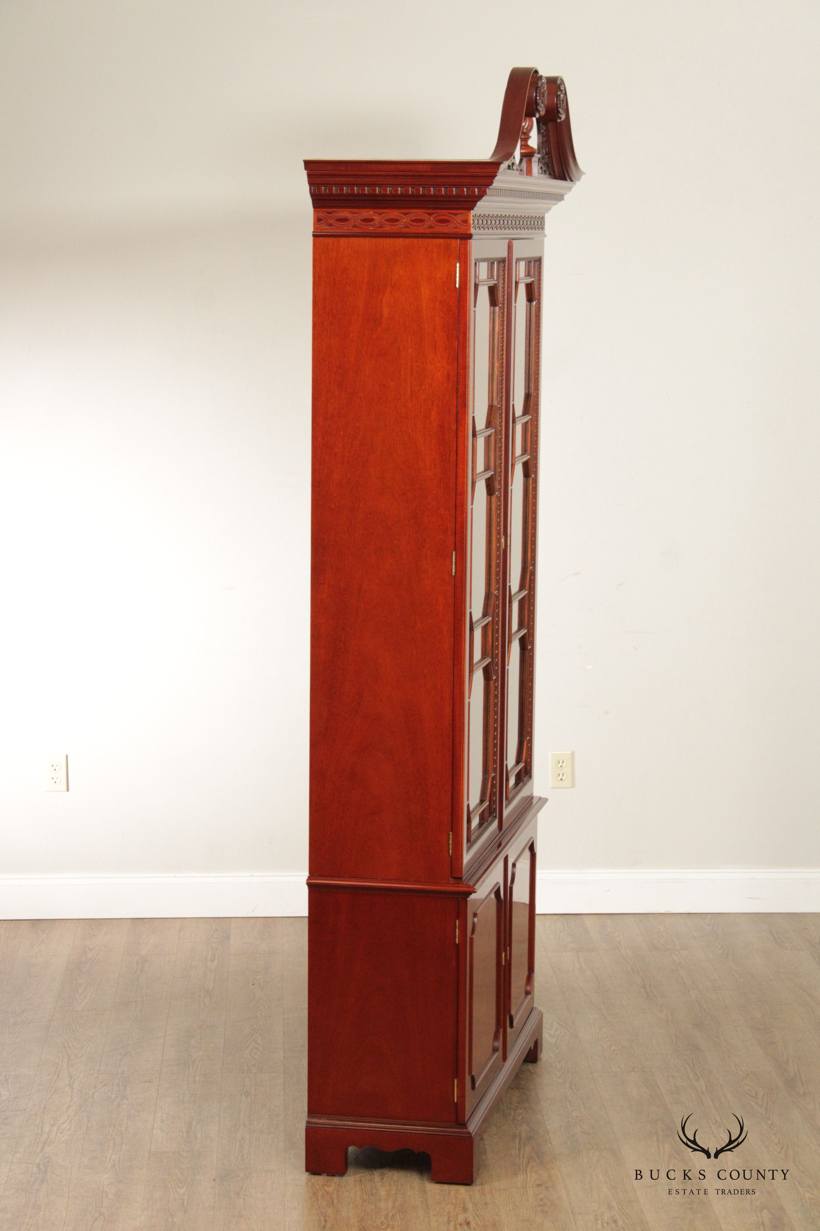 Kindel Georgian Style Mahogany Glass Door Bookcase Display Cabinet