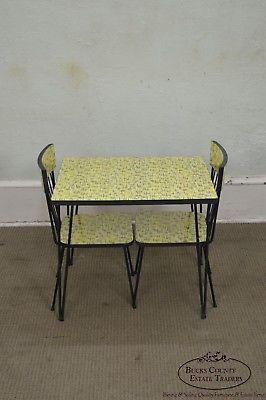 Mid-Century Modern Wrought Iron & Formica Childs Table & 2 Chair Kitchen Set