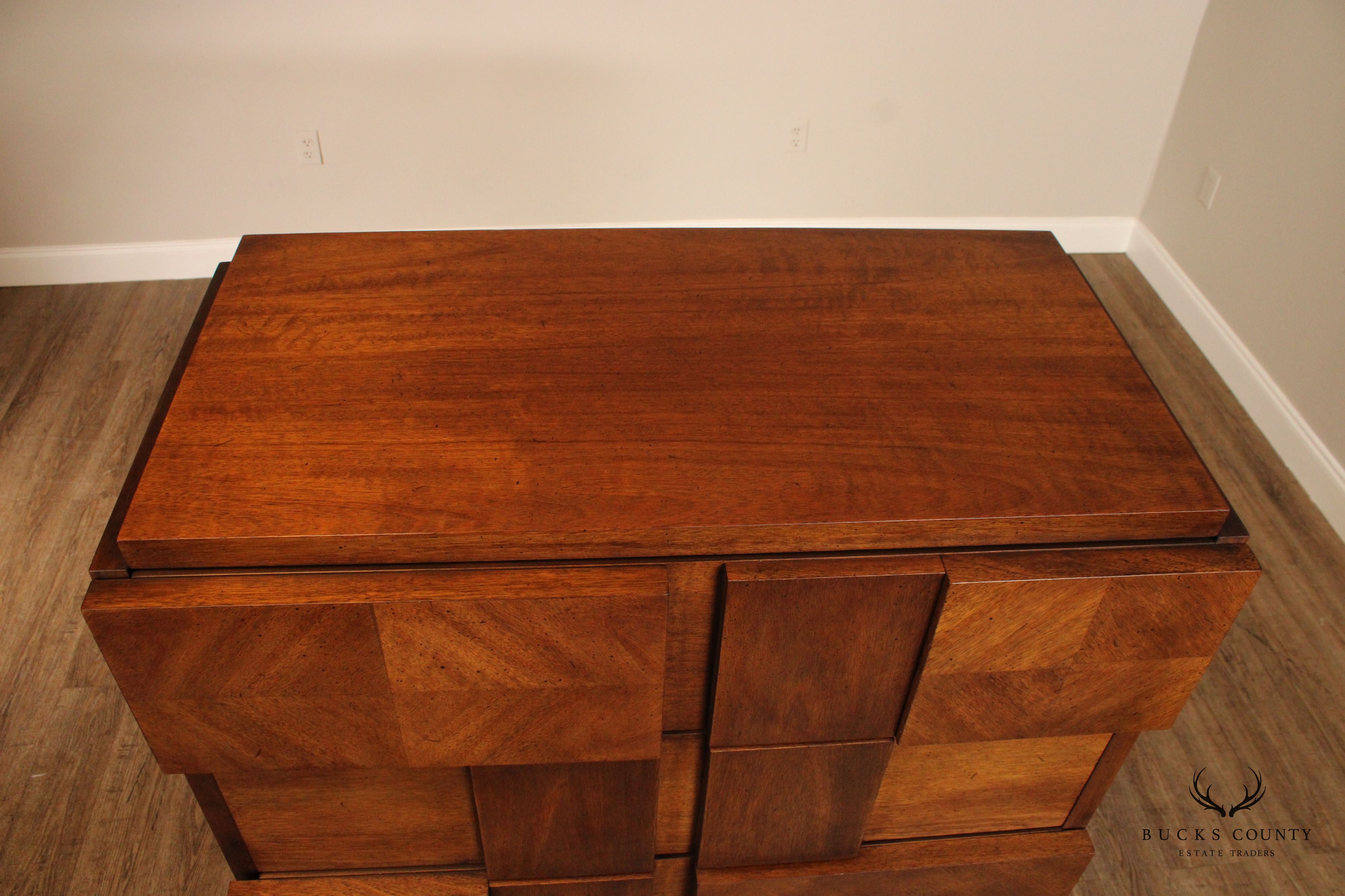 Lane Mid Century Brutalist Walnut Tall Chest of Drawers