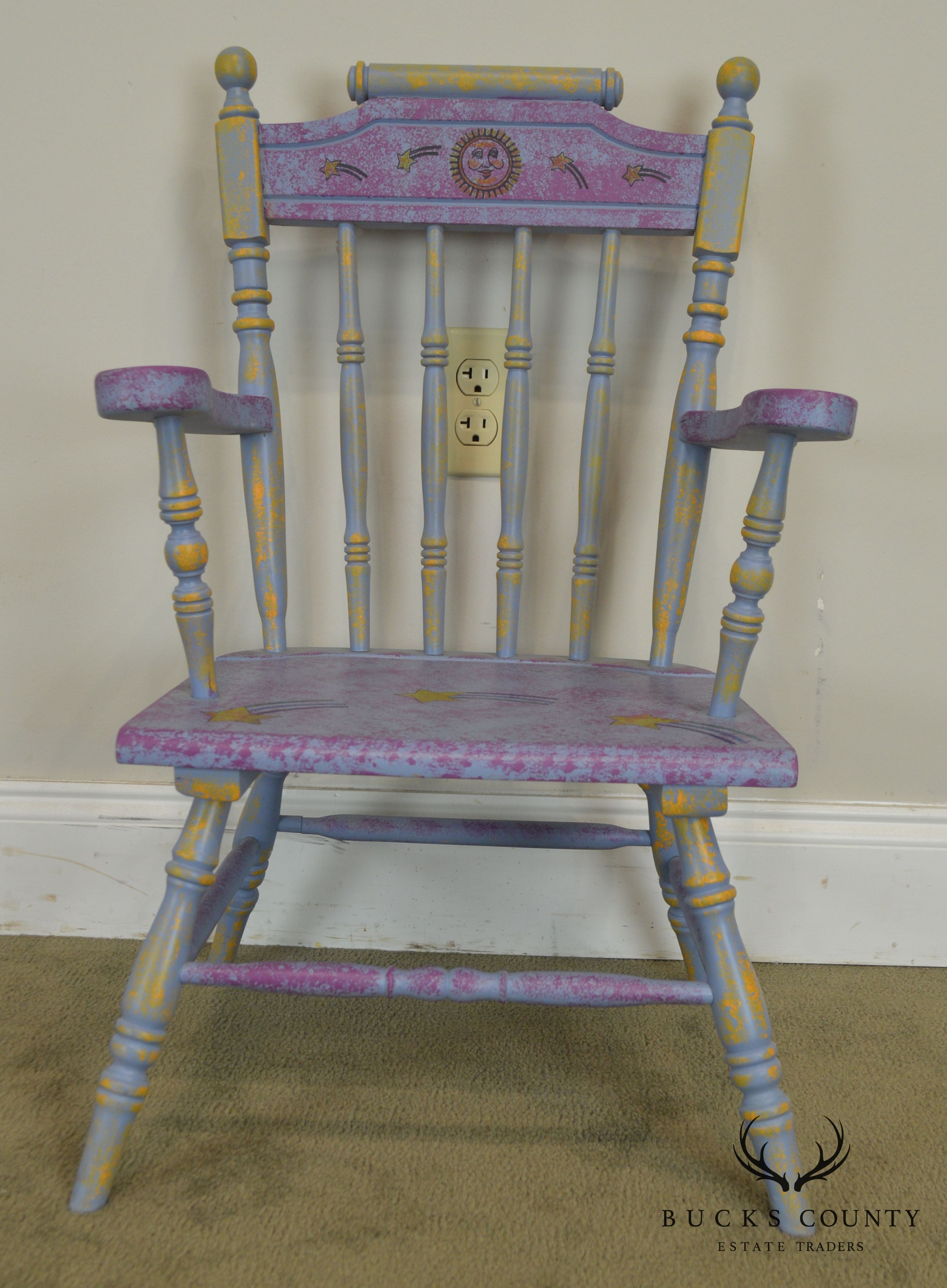 Custom Quality Hand Painted Childs Armchair with Sun & Stars