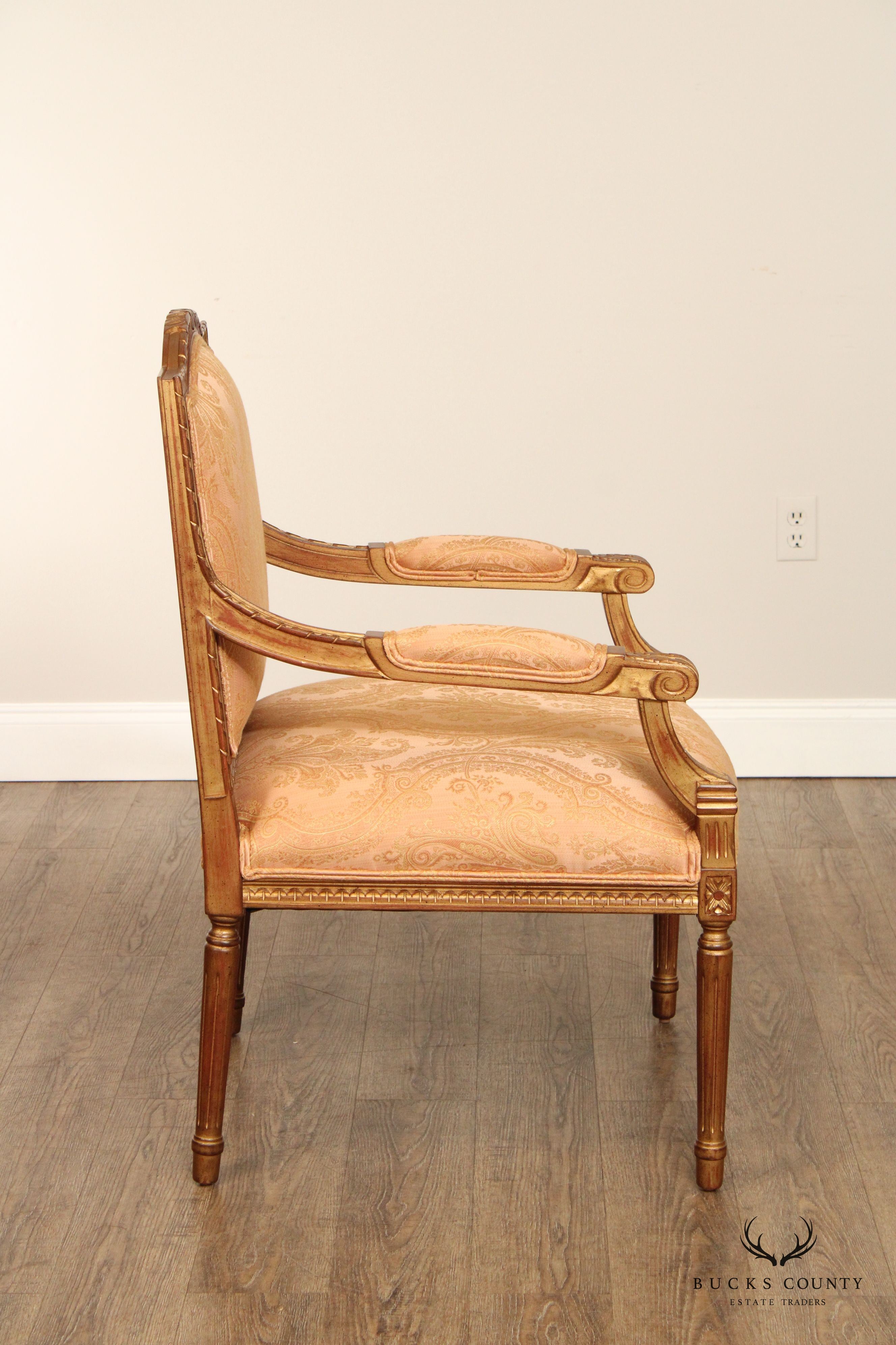 Lambert Furniture French Louis XVI Style Pair of Partial Gilt Fauteuil Armchairs