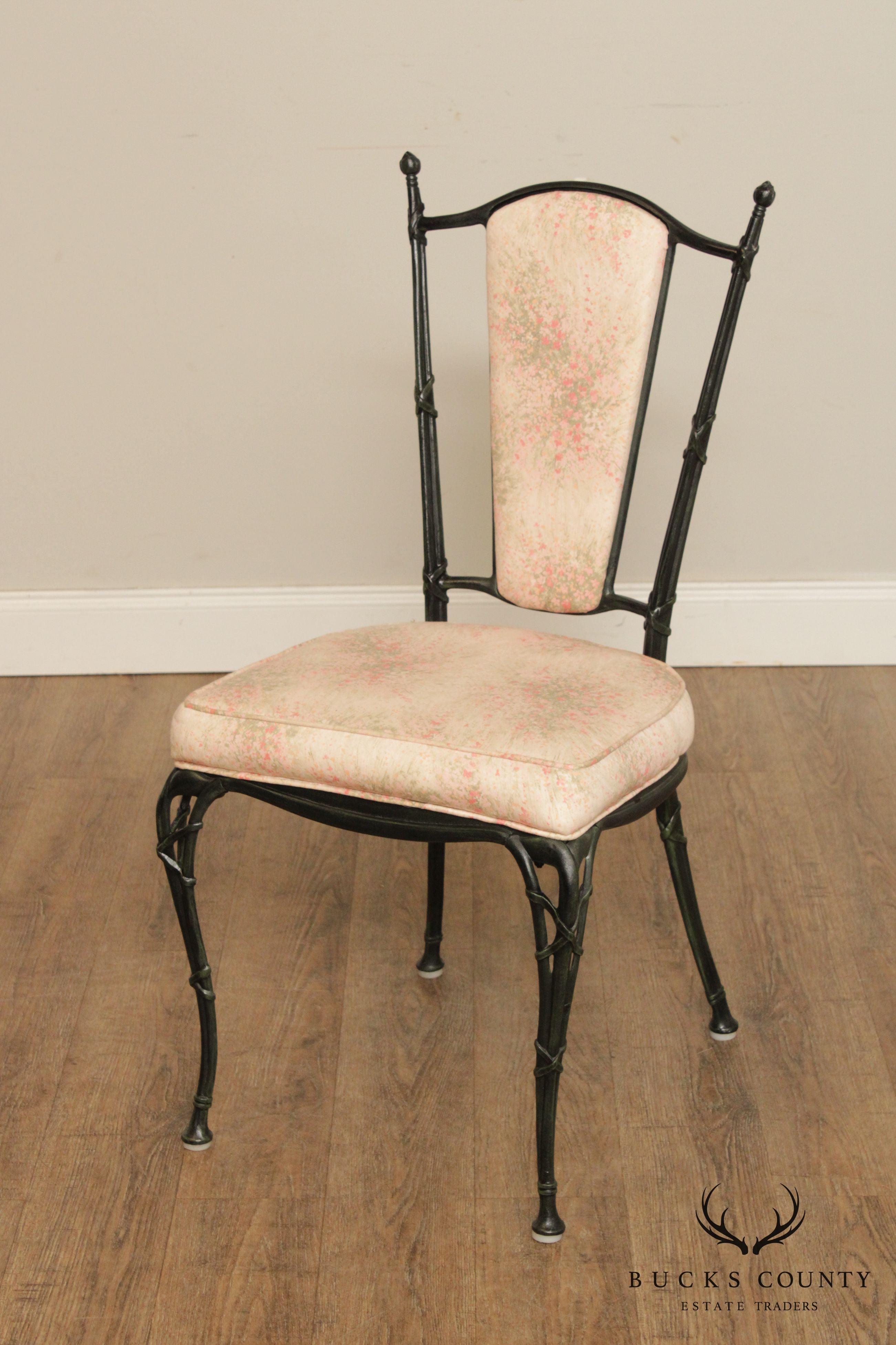 Hollywood Regency Style Vintage Cast Aluminum Faux Bamboo Set 6 Dining Chairs