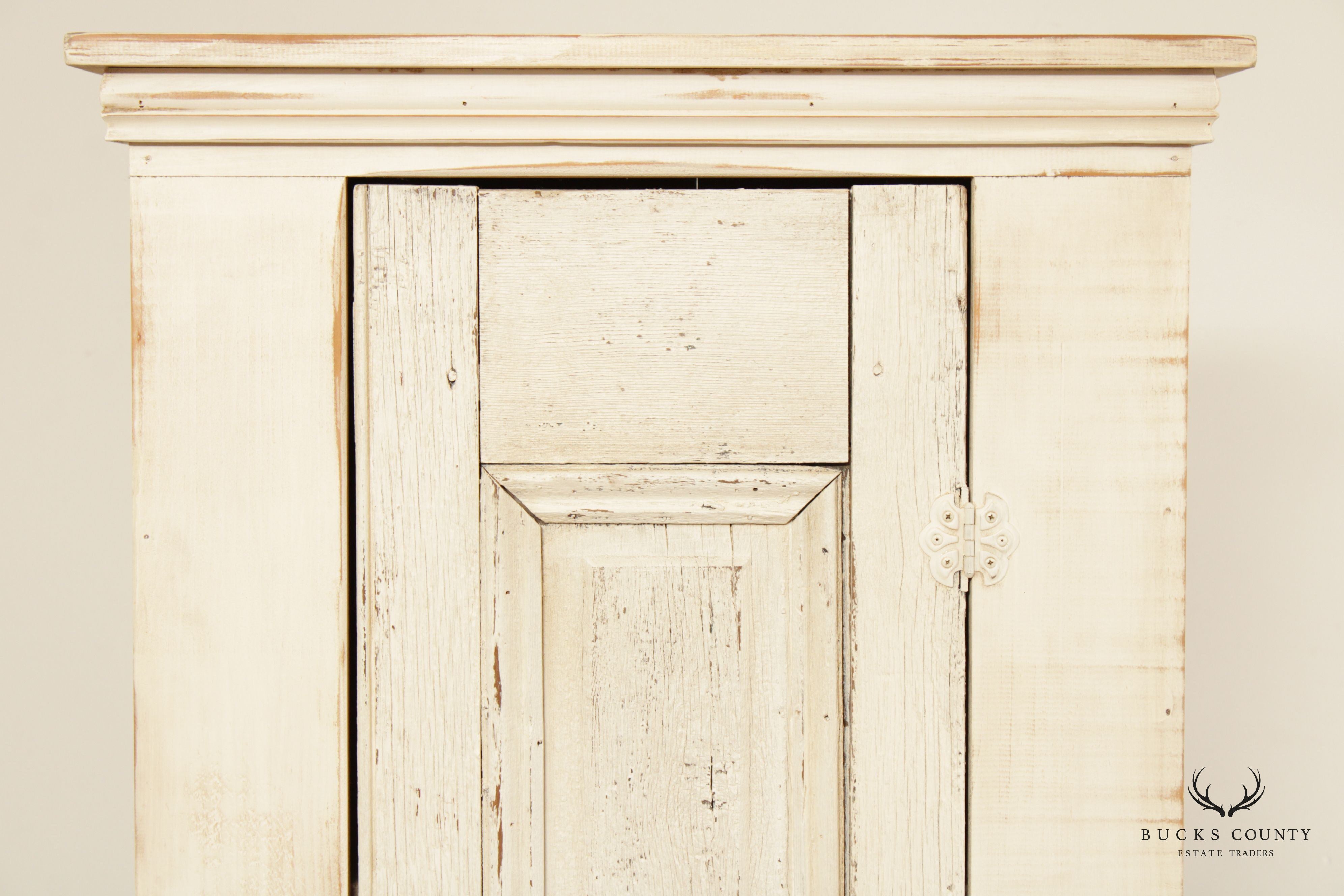 Farmhouse Style White Painted Pine Pantry Cabinet