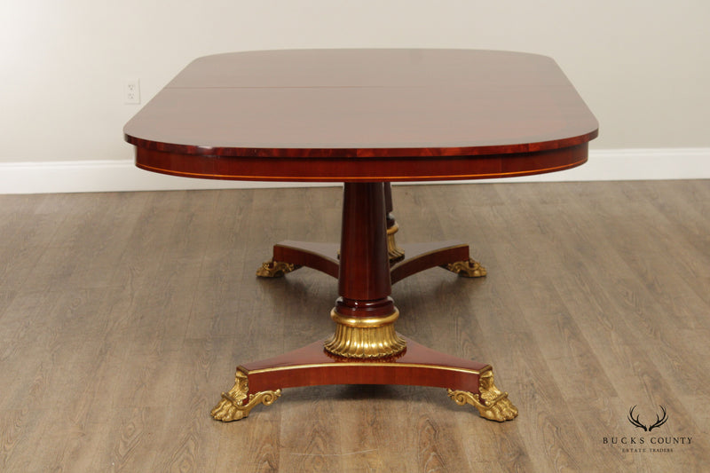 Kindel Empire Style Double Pedestal Flame Mahogany Dining Table