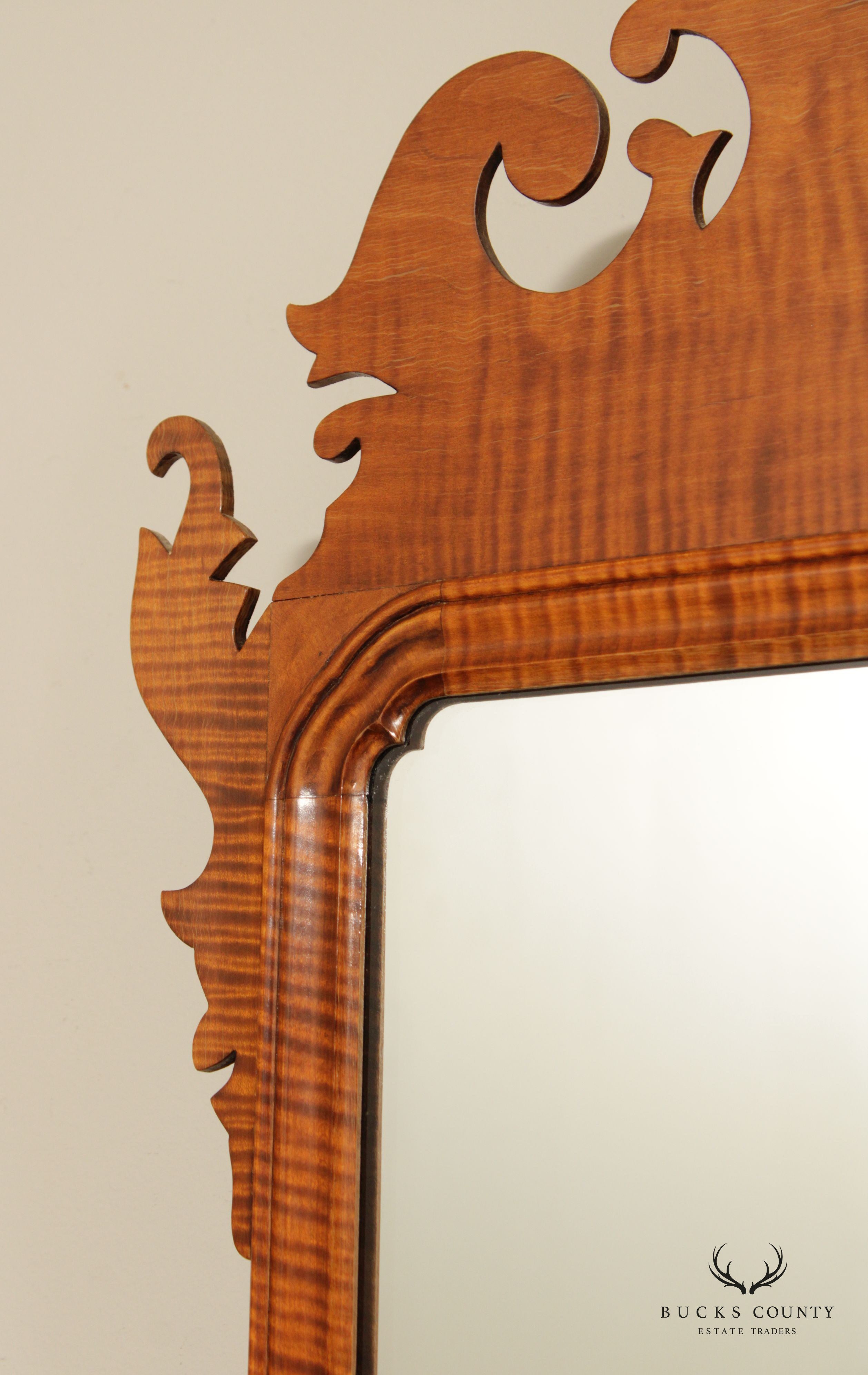 Chippendale Style Custom Quality Tiger Maple Wall Mirror