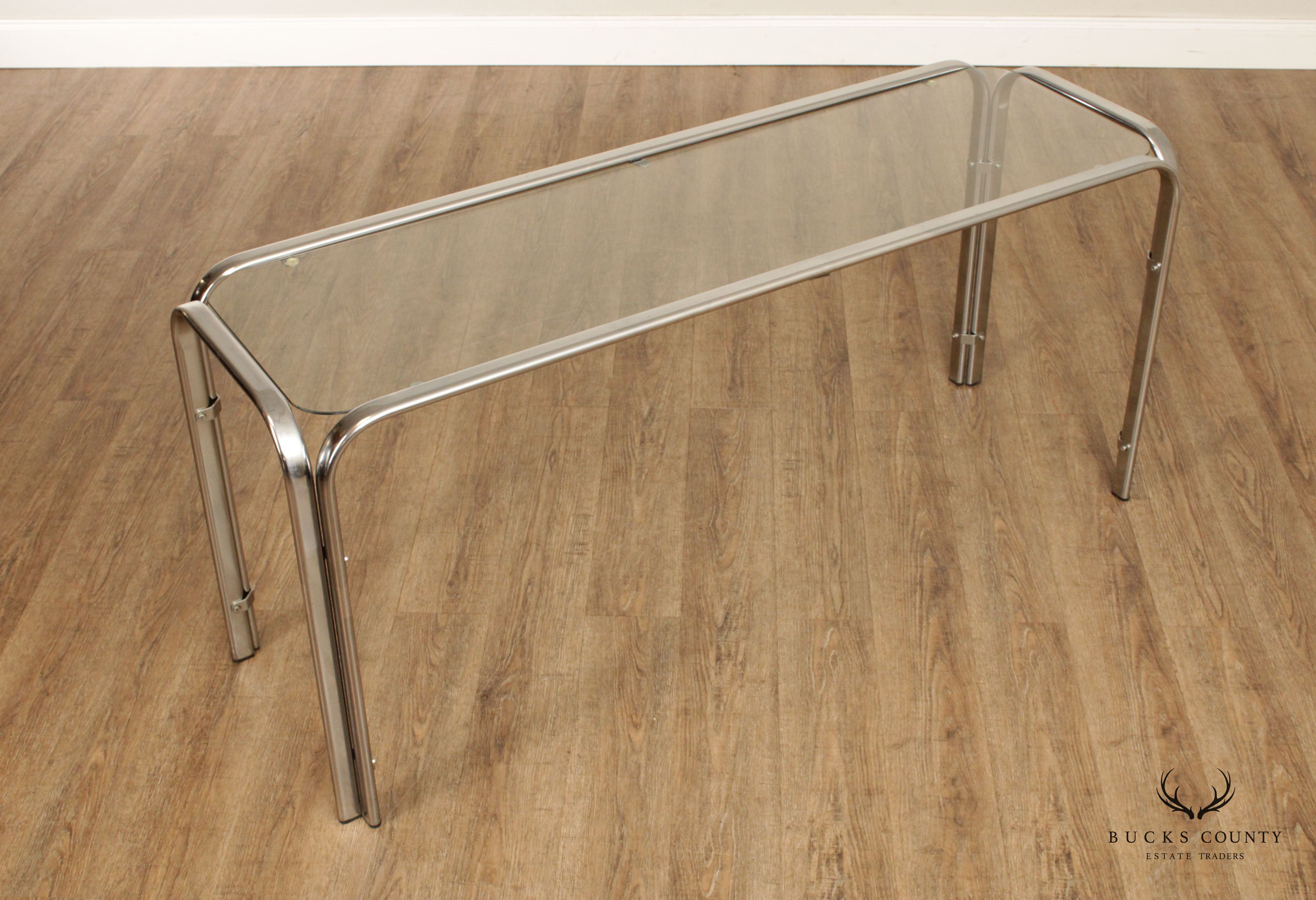 Mid Century Modern Tubular Chrome Glass Console or Sofa Table