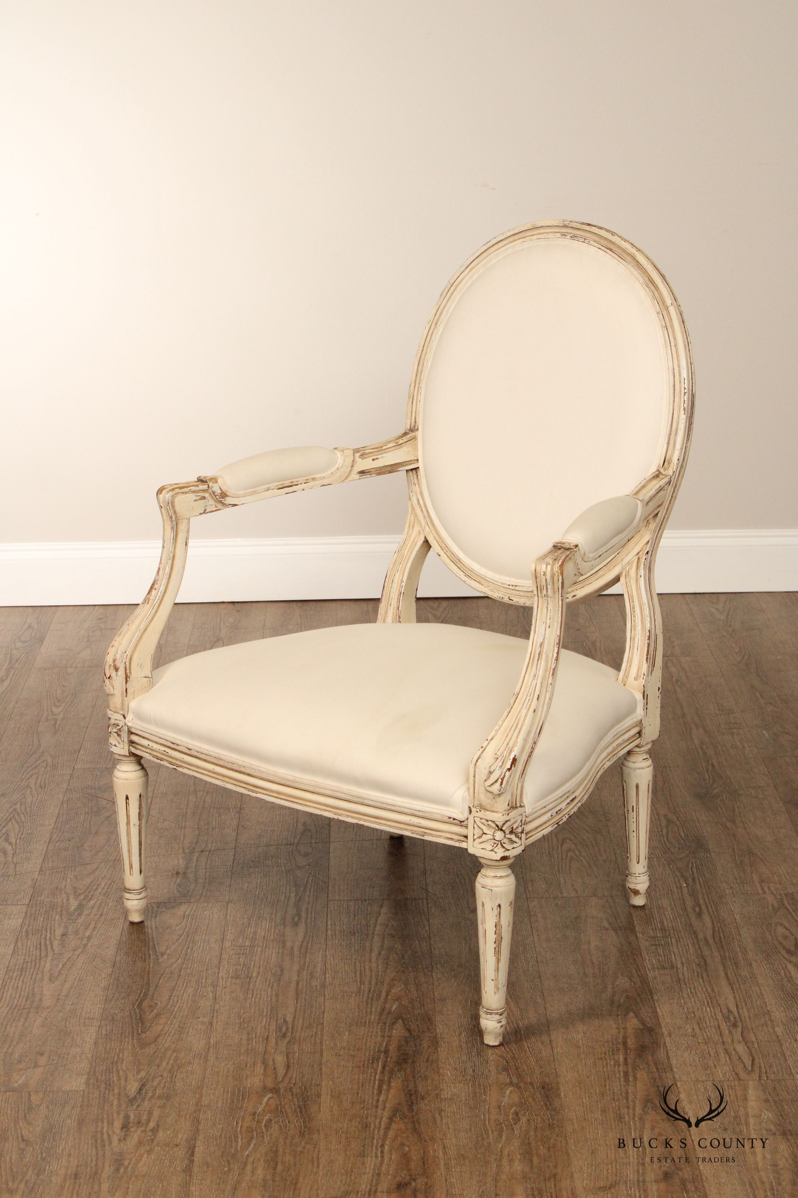 Buying & Design Italia Louis XVI Style White Oval Back Armchair