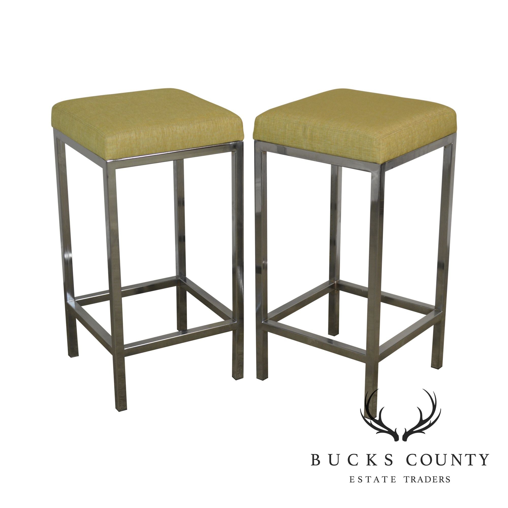 Quality Modern Pair Chrome Bar Stools