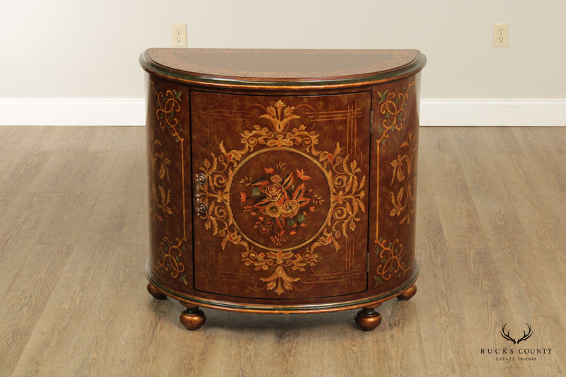 Rustic European Style Paint-Decorated Demilune Console Cabinet
