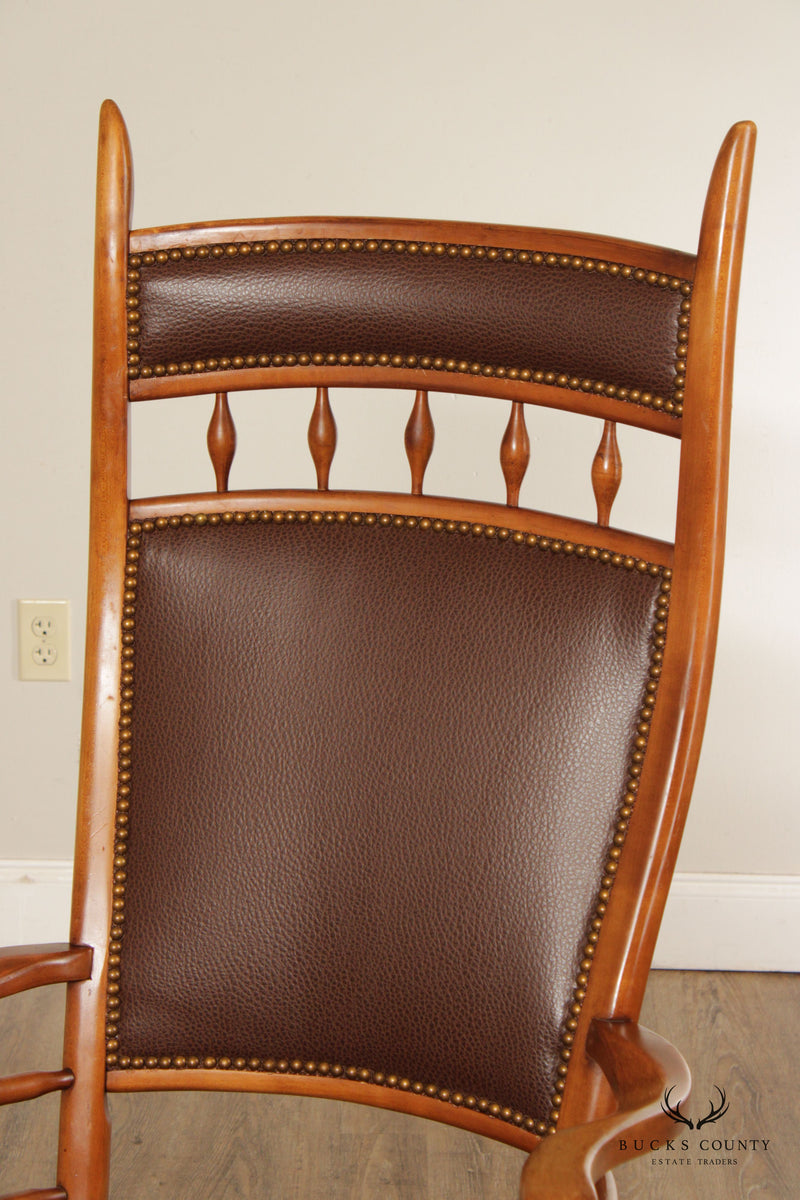 Mid Century Unusual High Back Sculpted Maple & Leather Arm Chair