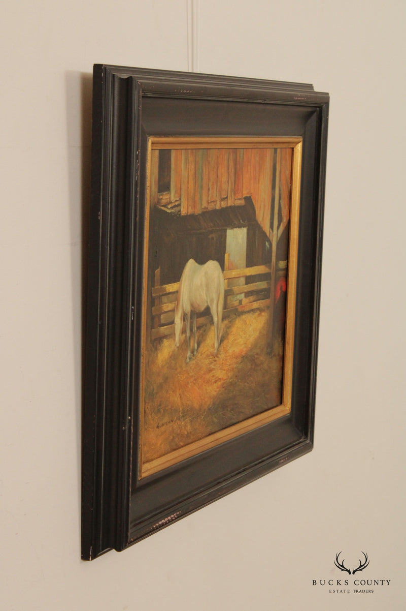 Vintage 20th C. Horse in Stable Original Oil Painting, Signed