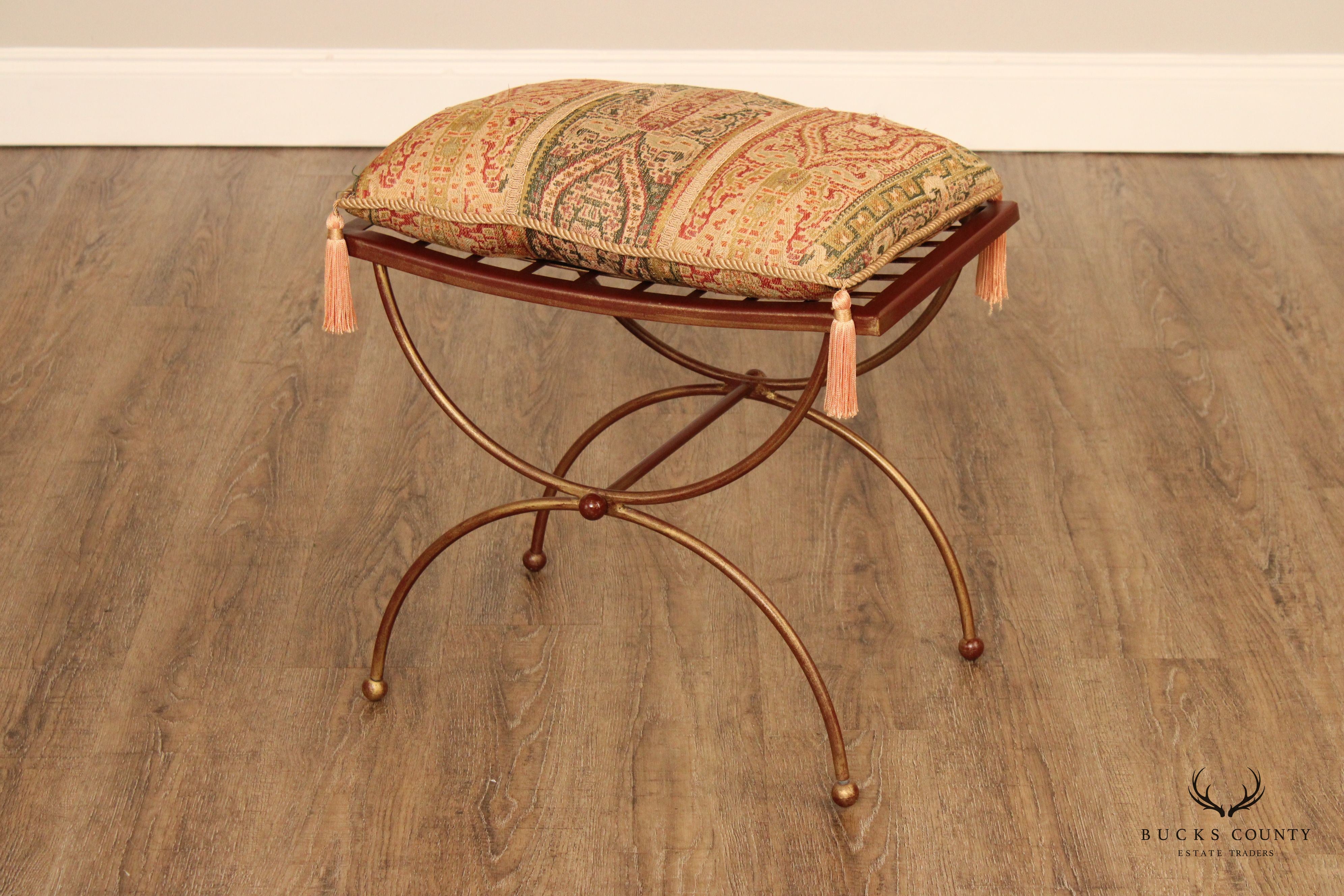 Hollywood Regency Style Gilt Iron Curule Bench