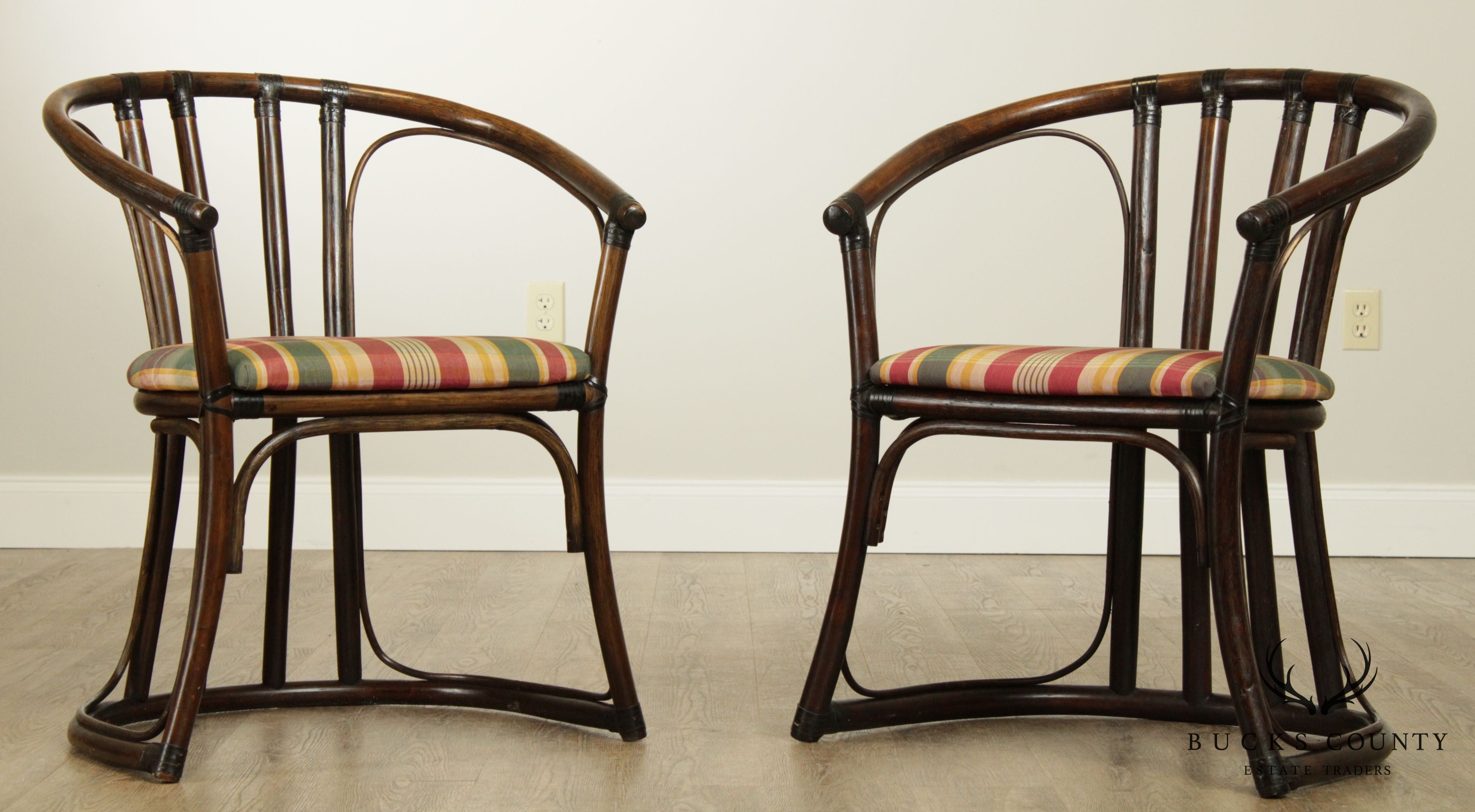 Ficks Reed Vintage Pair Rattan Curved Back Armchairs