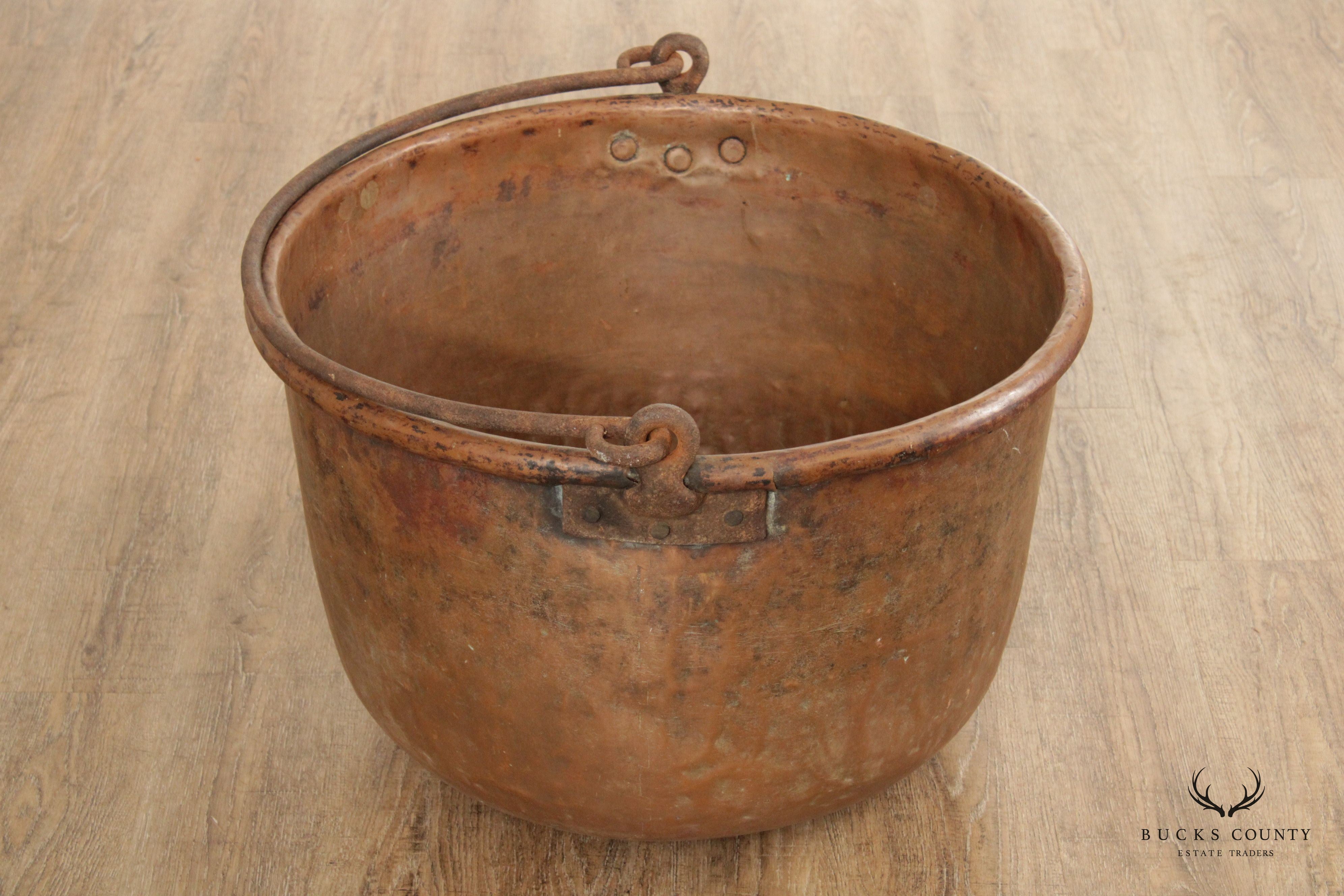 Antique Hammered Copper Pot with Iron Handle