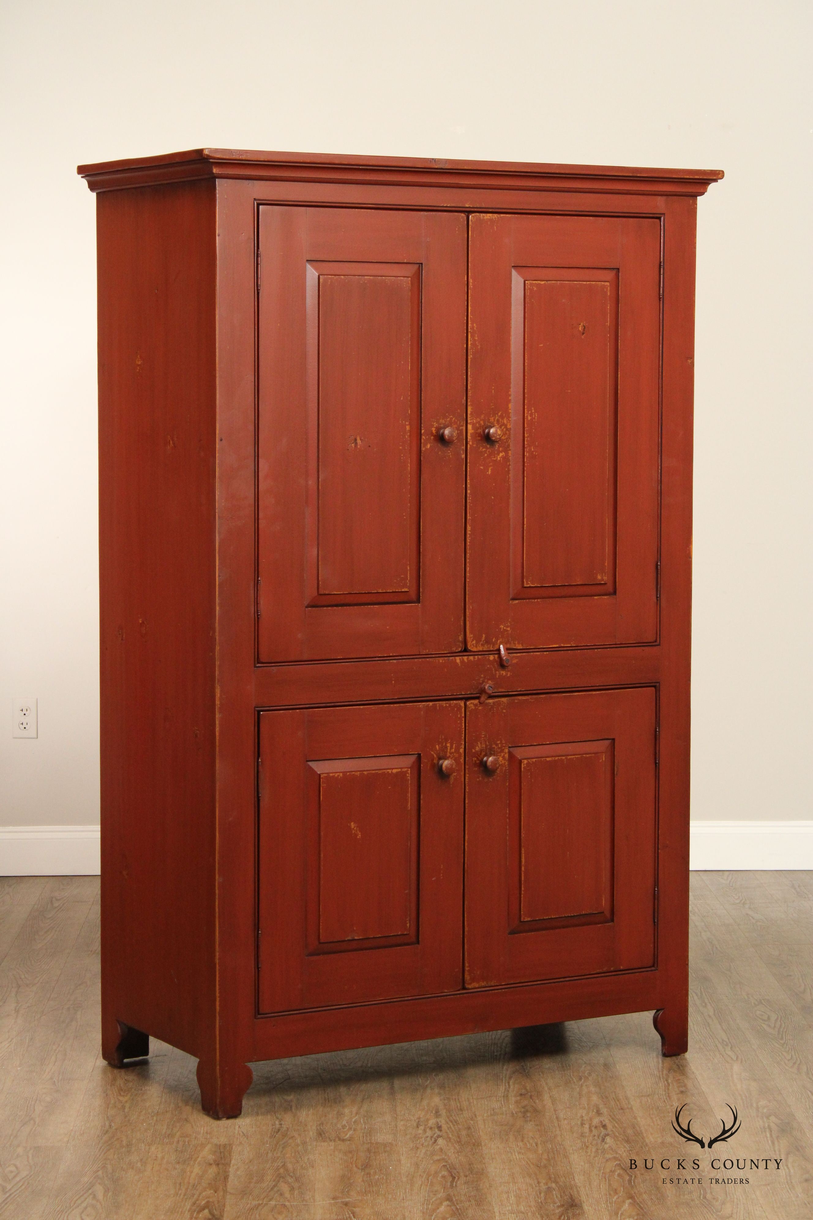 Bucks County Custom Farmhouse Pine Painted Four-Door Storage Cupboard`