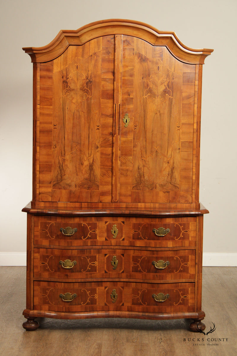 Swedish Rococo Style Antique Marquetry Inlaid Armoire Cabinet