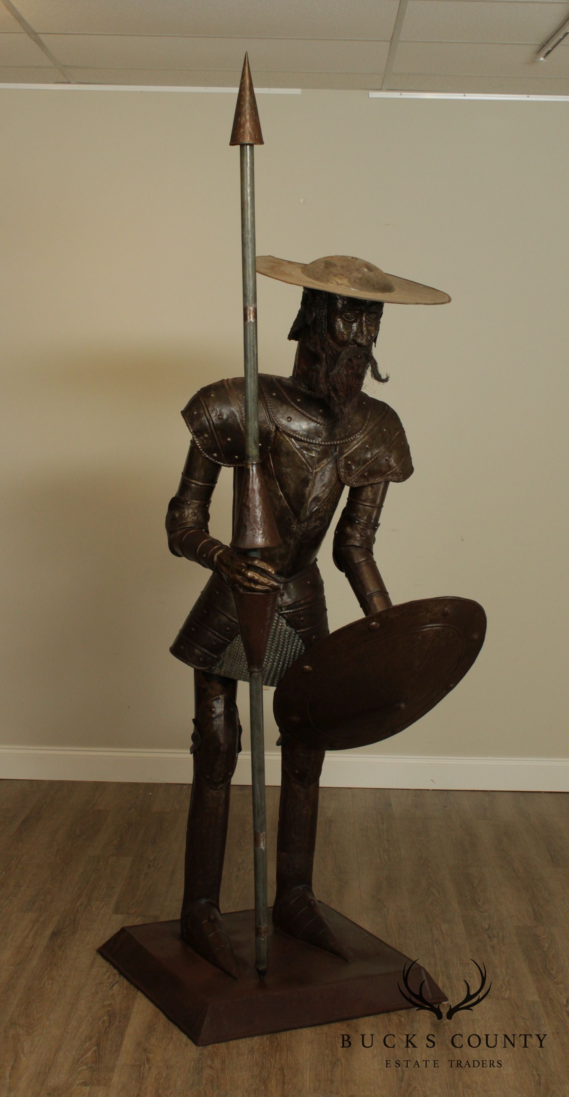 Don Quixote Vintage Hand Crafted Larger than Life Size Metal Suit of Armor Sculpture Signed Navo