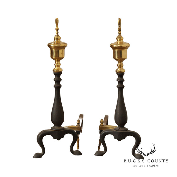 Federal Style Brass and Cast Iron Pair of Andirons