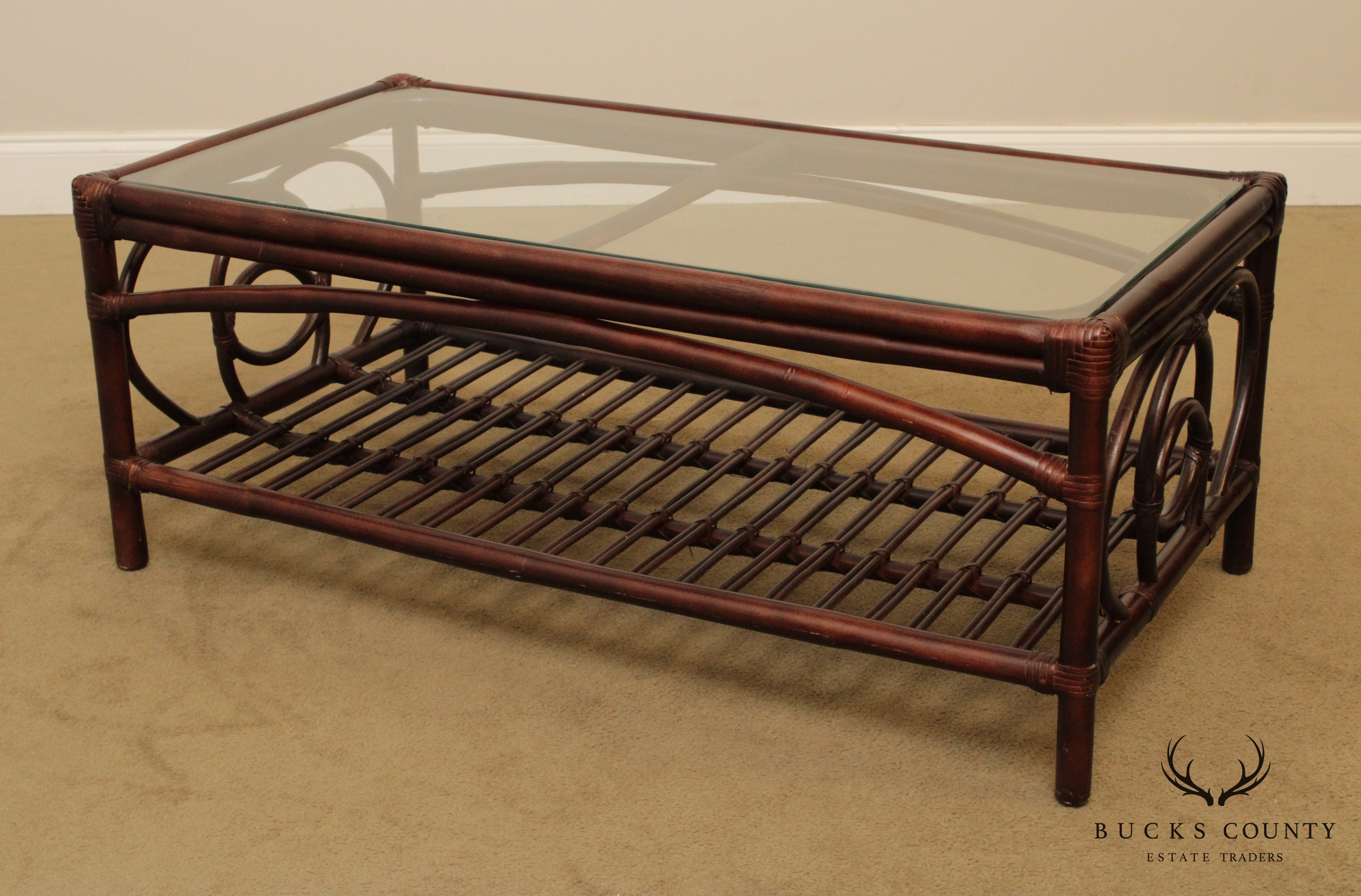 Braxton Culler Dark Rattan Glass Top Coffee Table