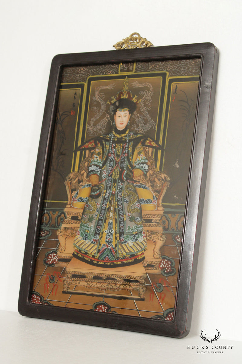 Chinese Emperor and Empress Reverse Painted Glass Portraits