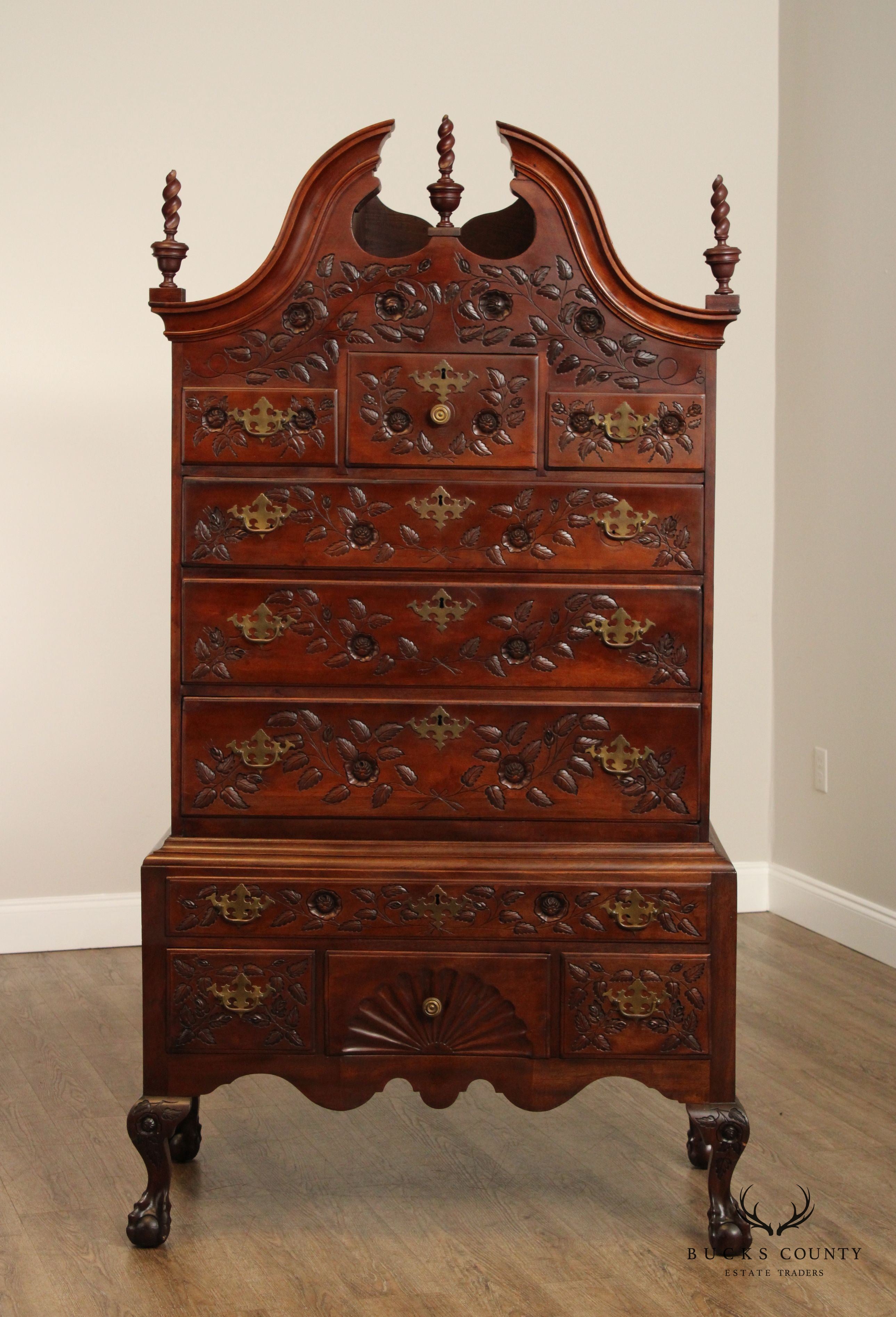 Antique 18th Century New England Chippendale Carved Maple Highboy