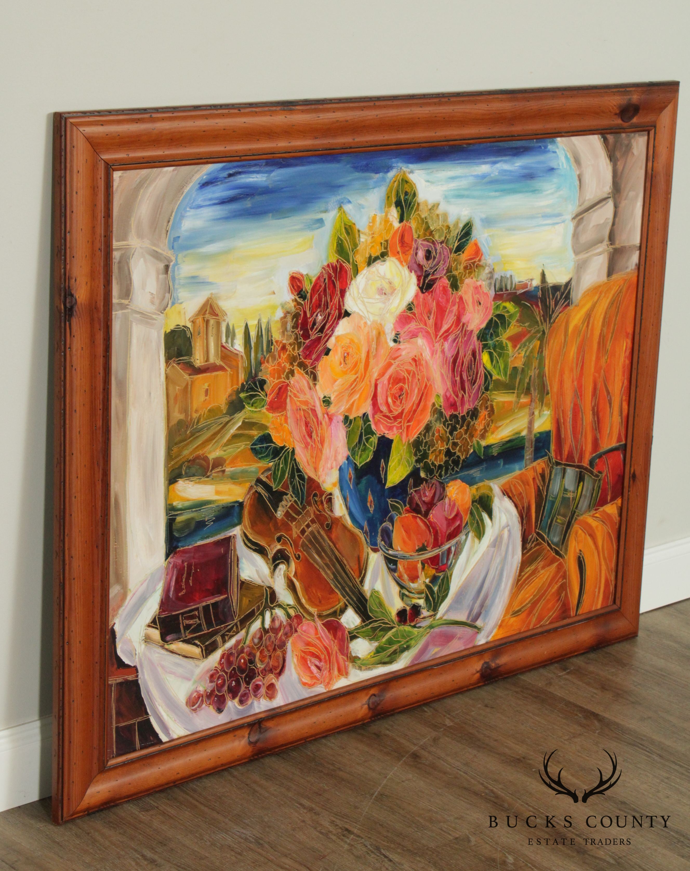 Maya Eventov Large Framed Still Life Original Oil Painting