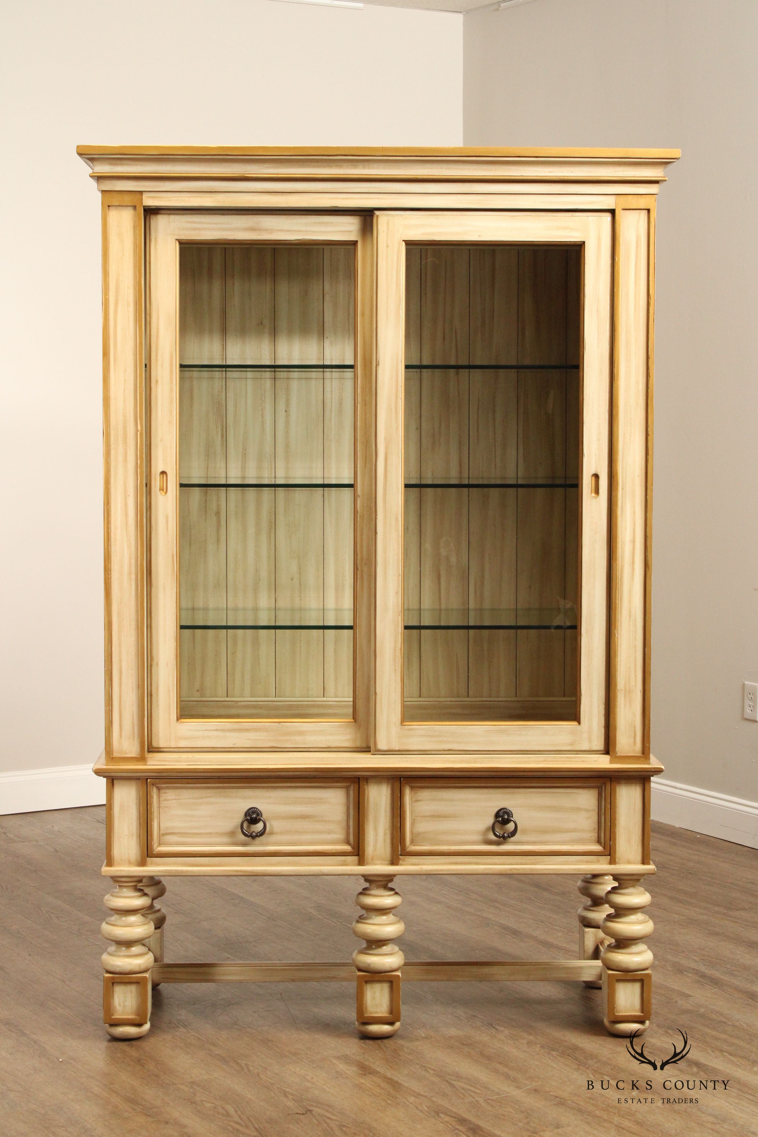 Harden Tuscan Style Paint Decorated Sliding Door China Display Cabinet