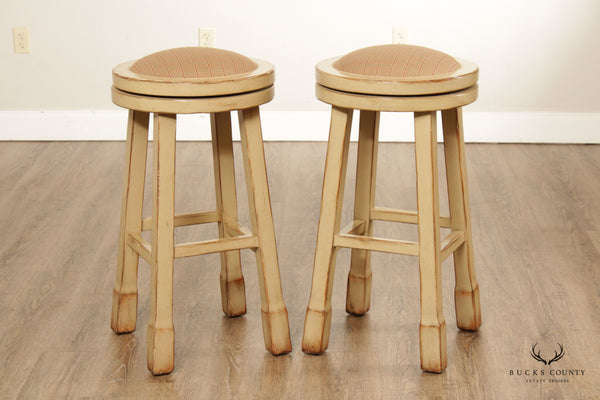 Vintage Distress Painted Pair Swivel Counter Stools