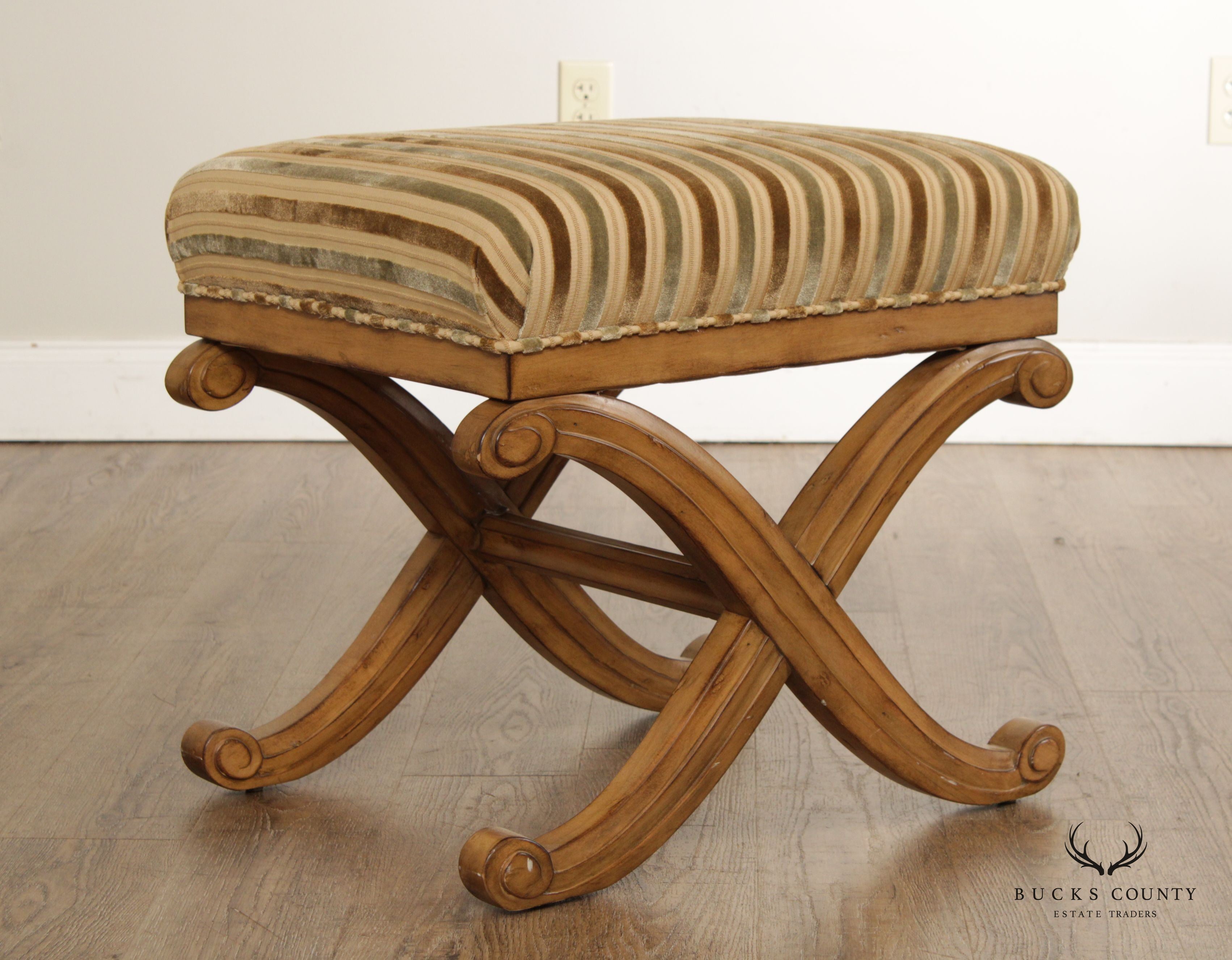 Swaim Regency Style Upholstered X-Frame Stool