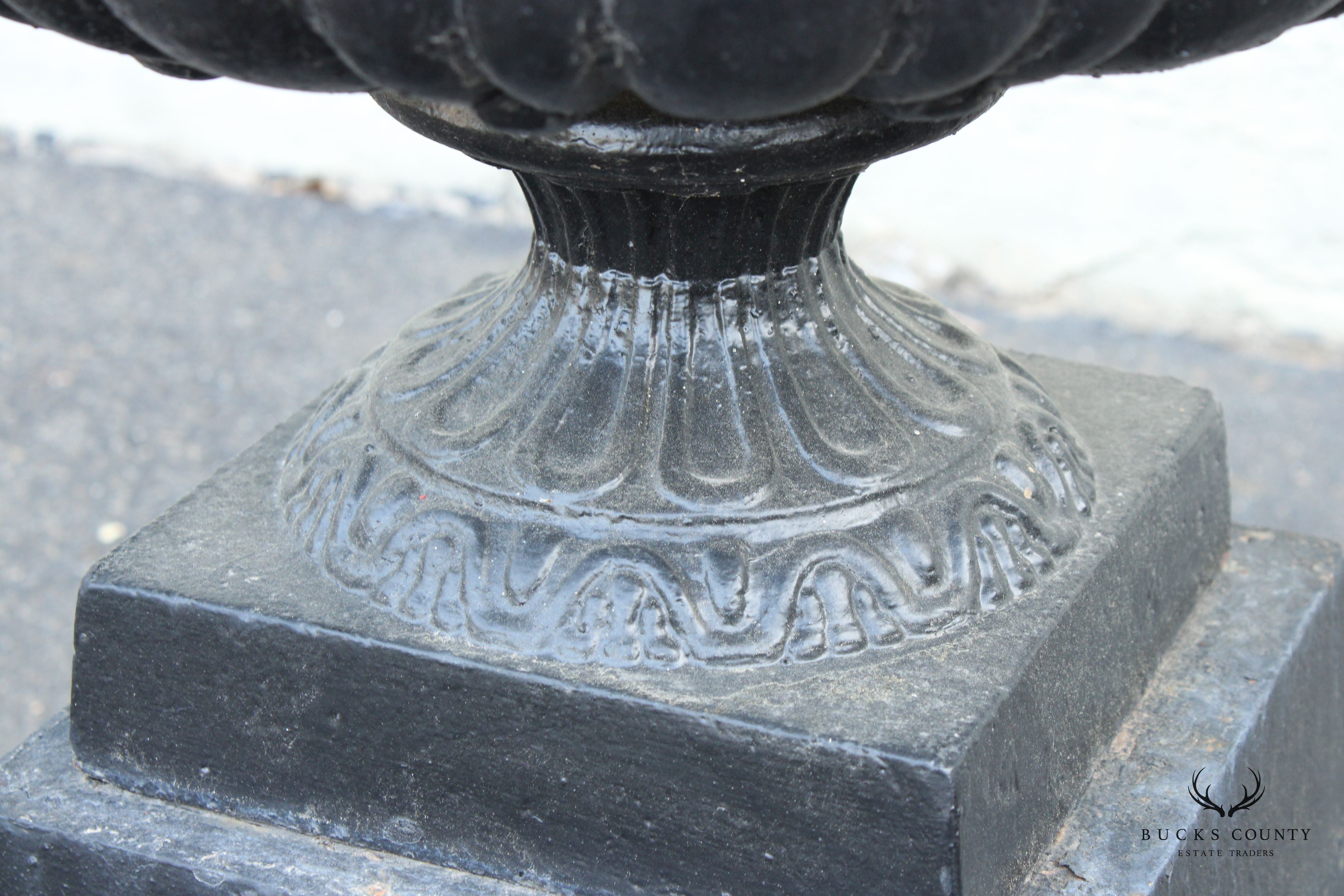 Neoclassical Style Pair of Cast Iron Outdoor Garden Urns