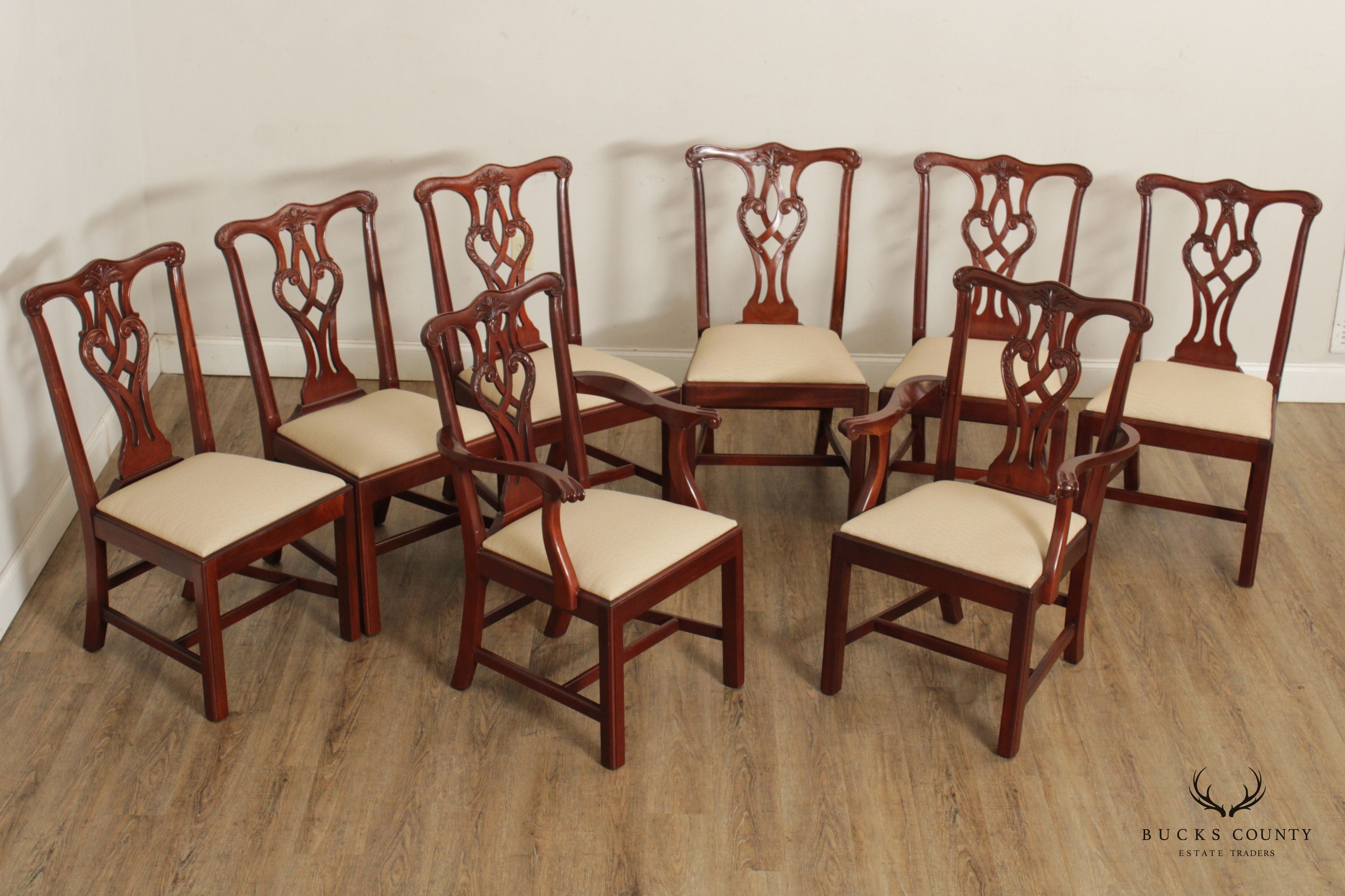 Craftique Chippendale Style Set of Eight Mahogany Dining Chairs