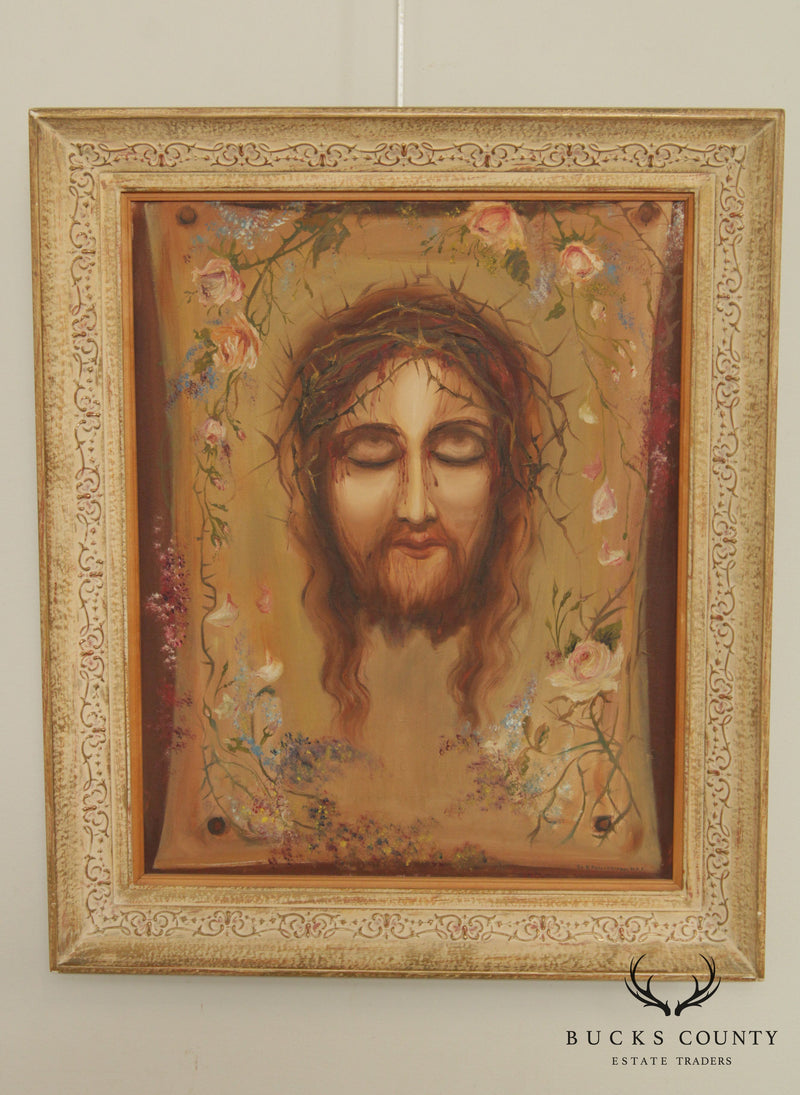 Vintage Portrait of Jesus Oil Painting, Signed