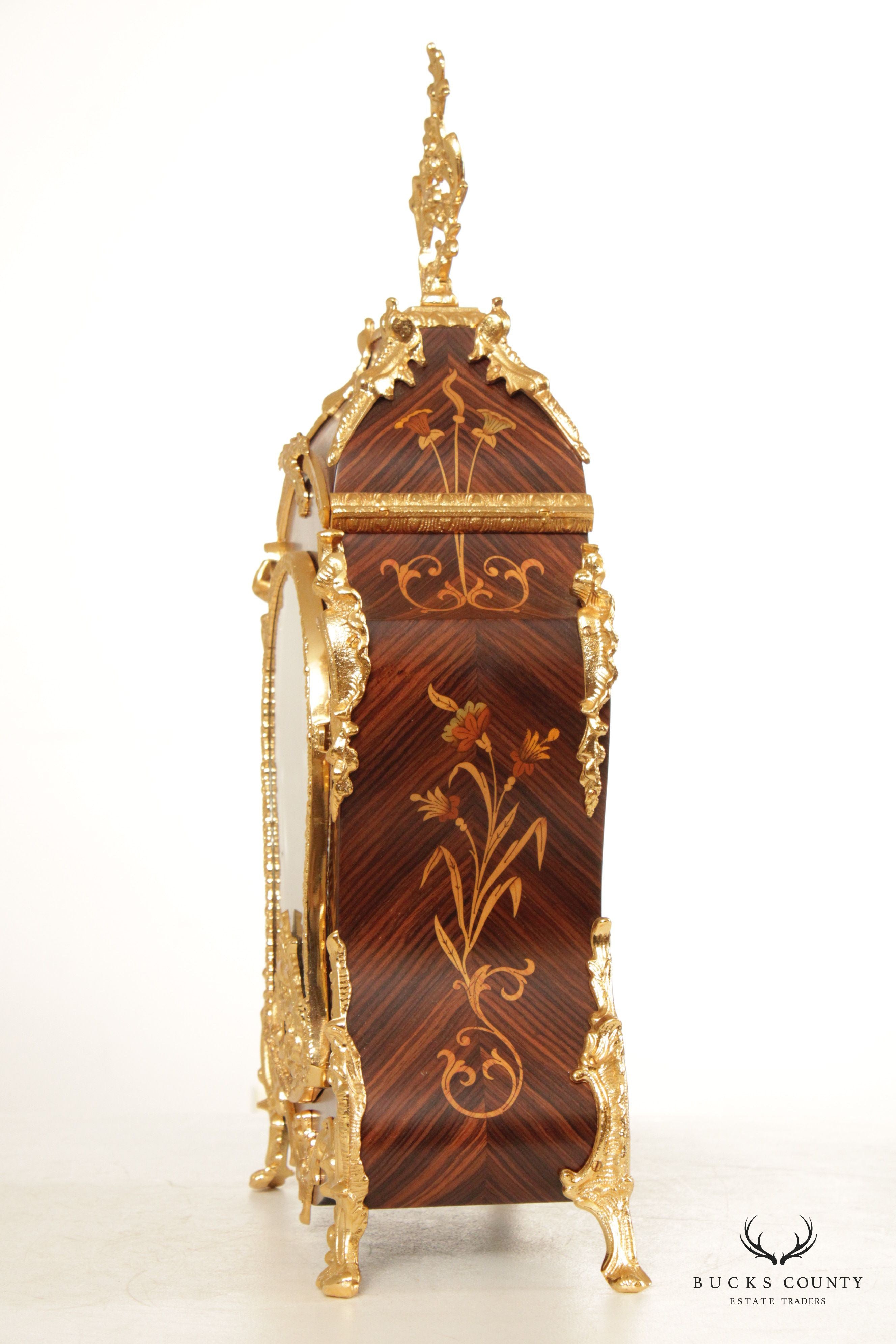 Franz Hermle French Louis XV Style Marquetry Mantle Clock