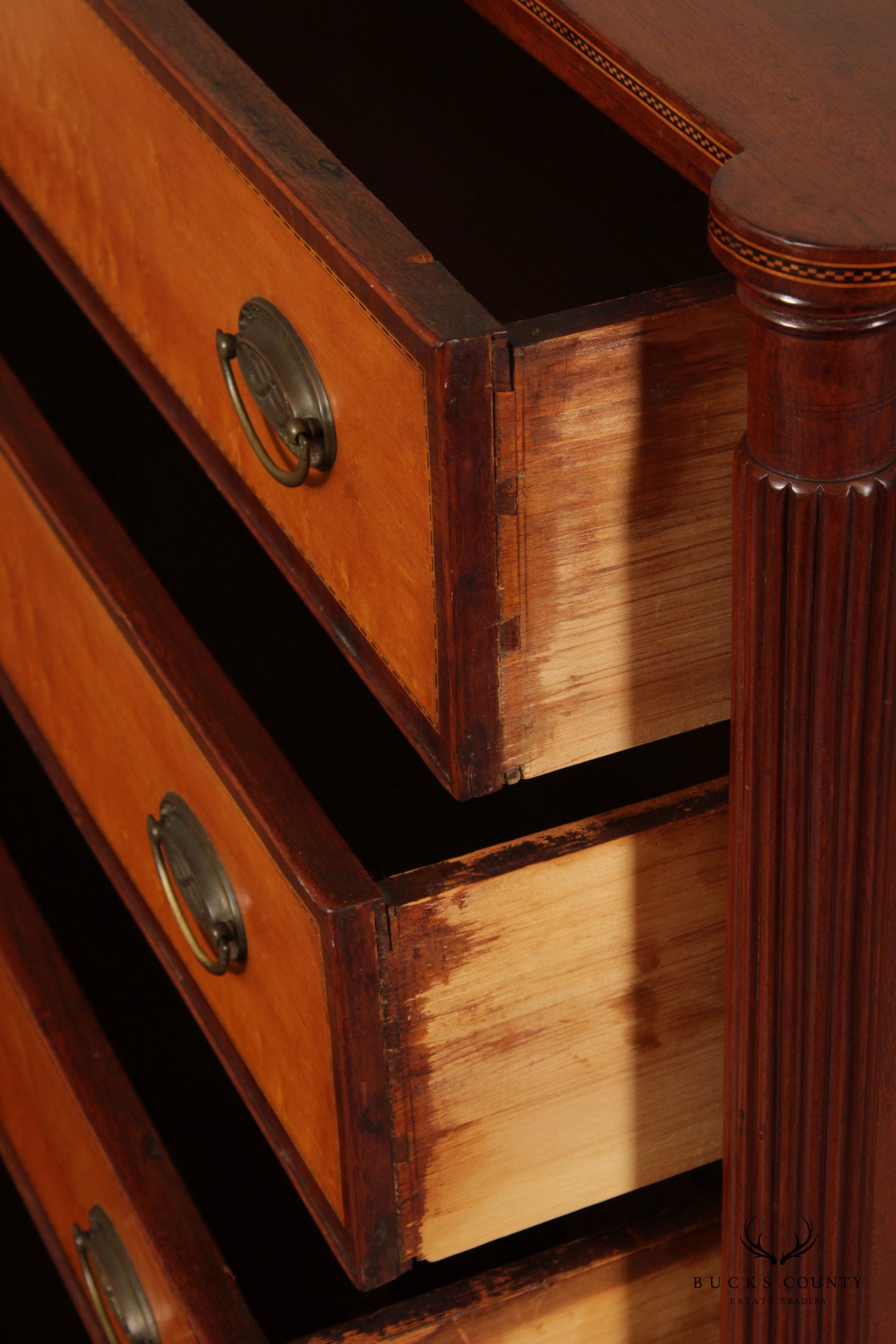 Antique American Sheraton Mahogany and Maple Chest of Drawers