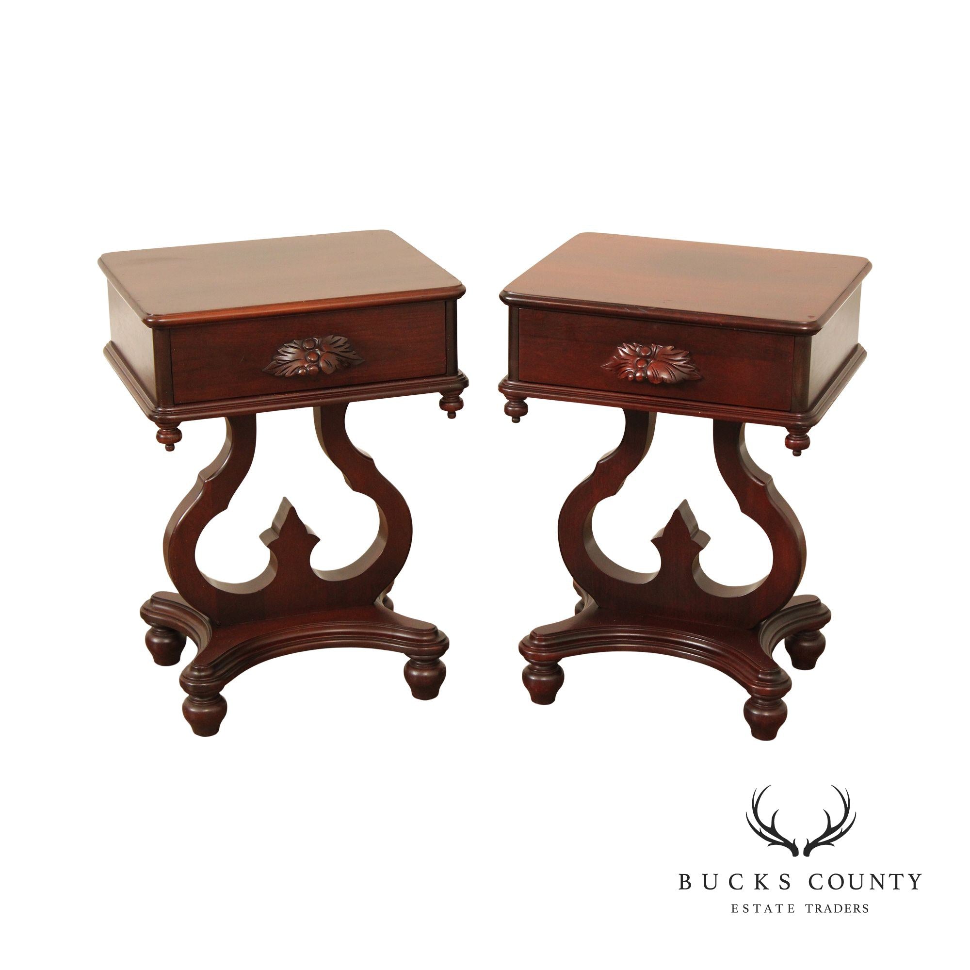 Victorian Style Vintage Pair of One-Drawer Side Tables