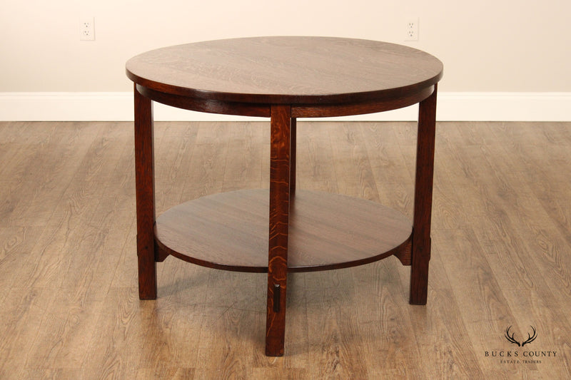 Gustav Stickley Antique Mission Oak Round Two-Tier Lamp Table